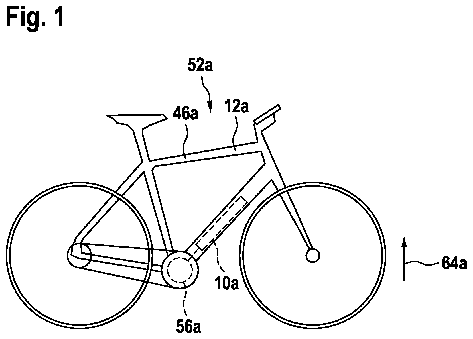 Patent US12312037 Figure 1 – Holding device for releasably holding a bicycle accumulator on a bicycle frame