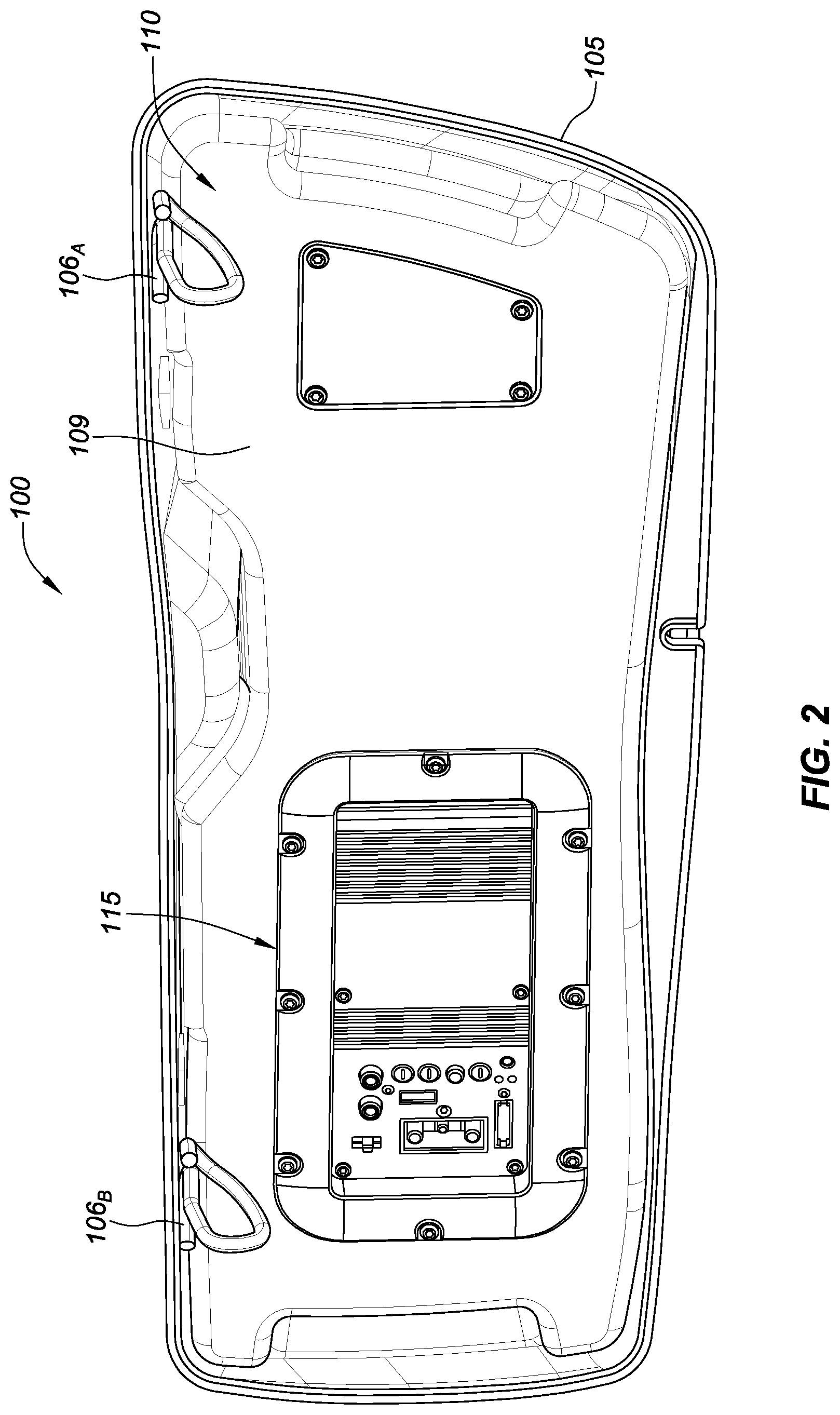 Patent US12312038 Figure 2 – Motorcycle saddlebag subwoofer