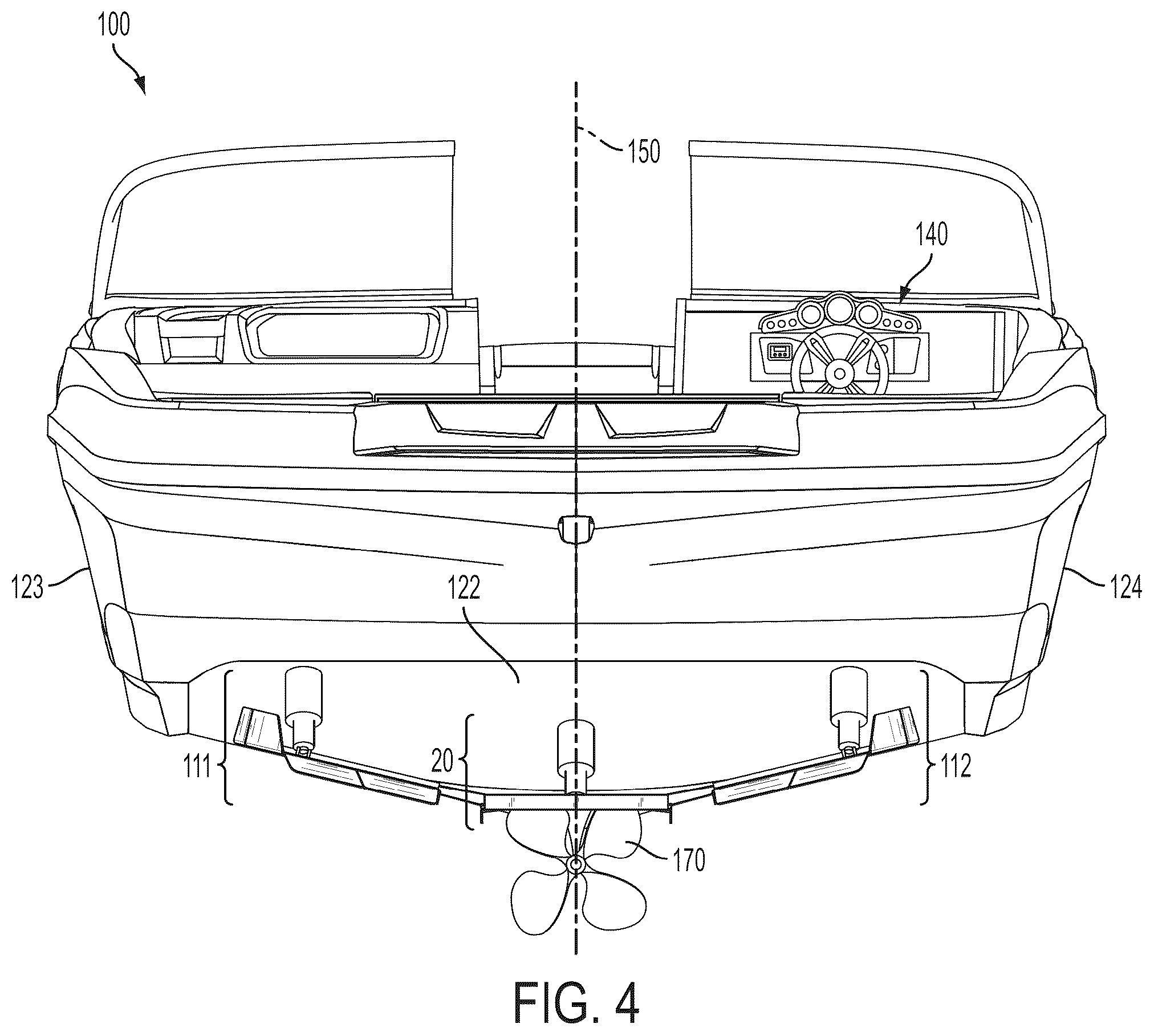 Patent US12312043 Figure 3 – Wake-modifying device for a boat