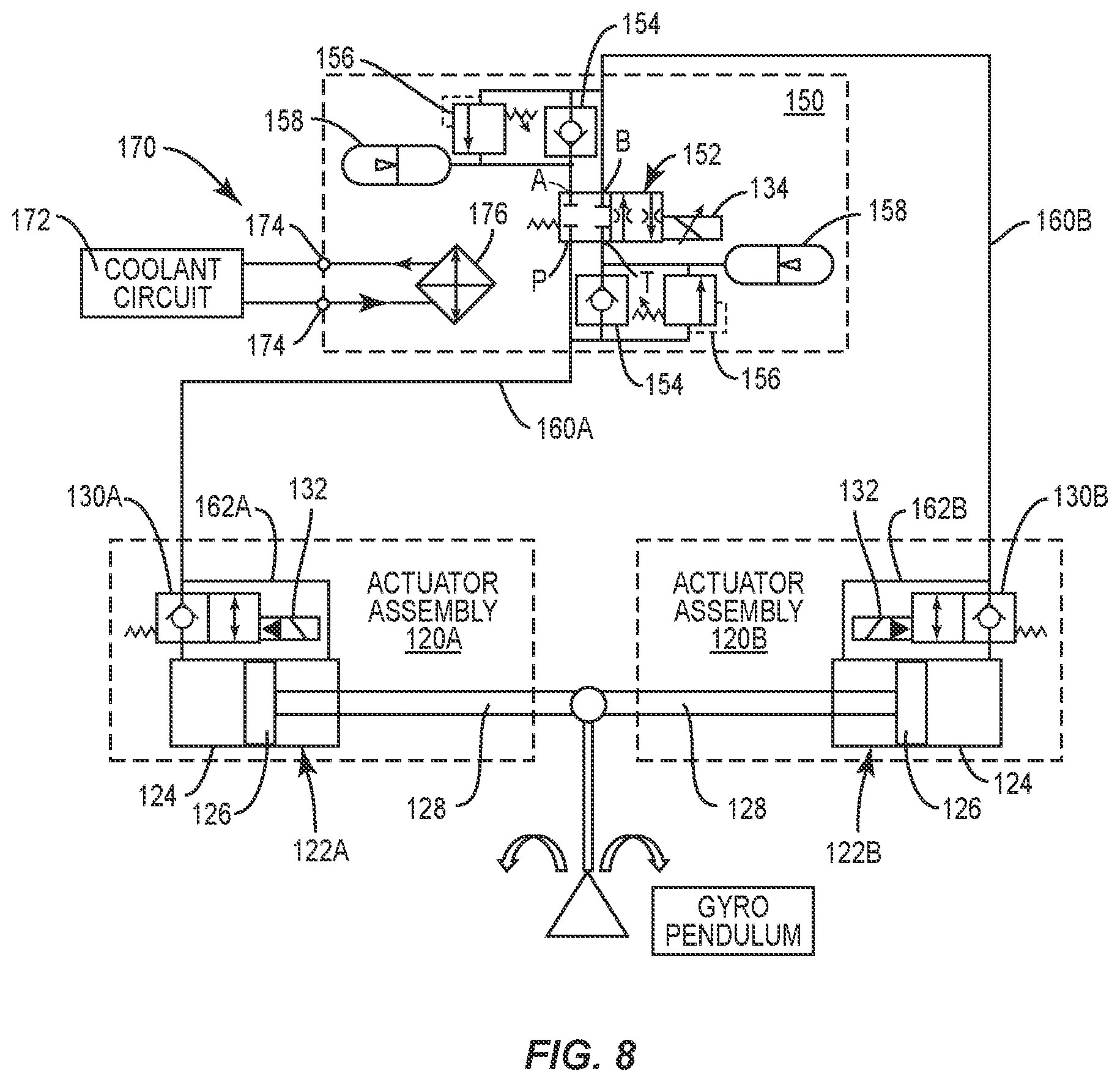 Patent US12312050 Figure 8 – Braking system for gyroscopic boat roll stabilizer