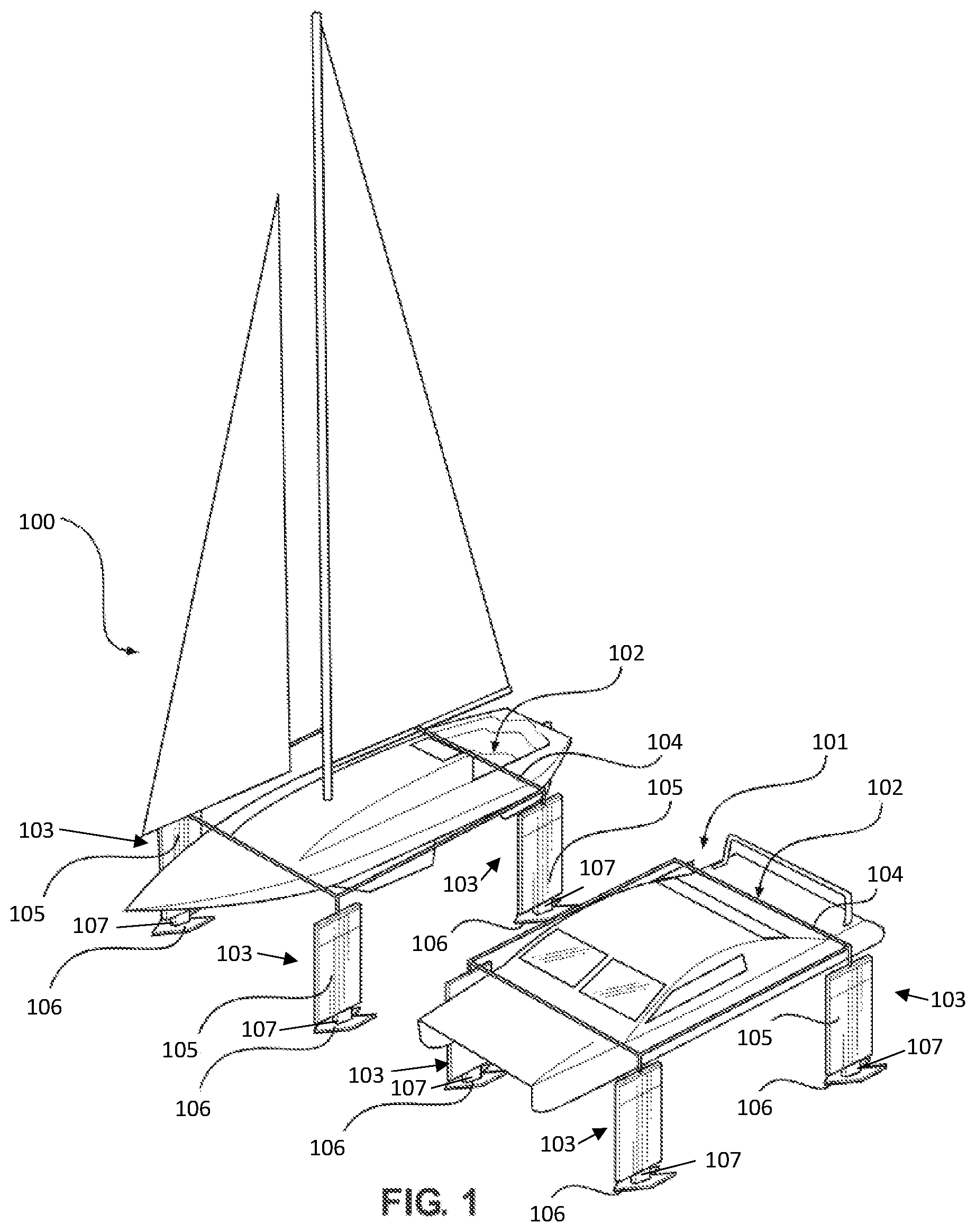 Patent US12312051 Figure 1 – Boat stabilizer with controllable parasail