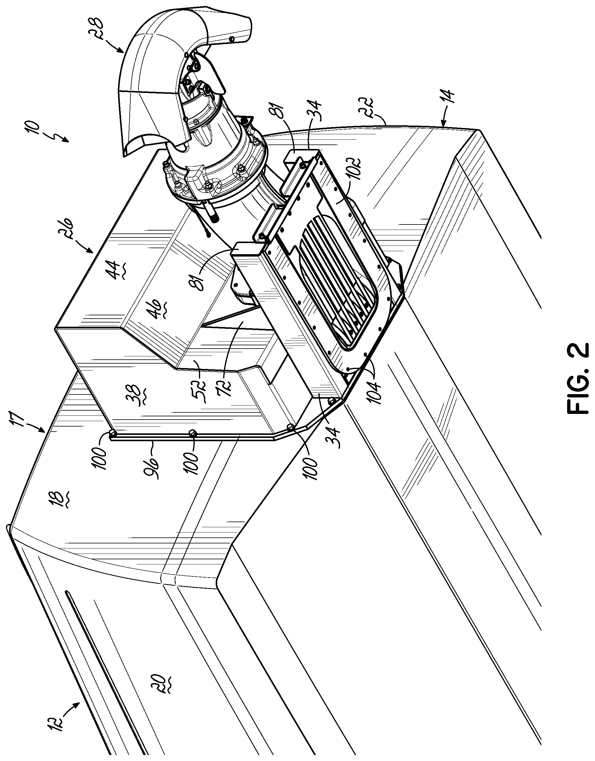 Patent US12312056 Figure 2 – Jet pump assembly and method of securing jet pump assembly to pontoon boat