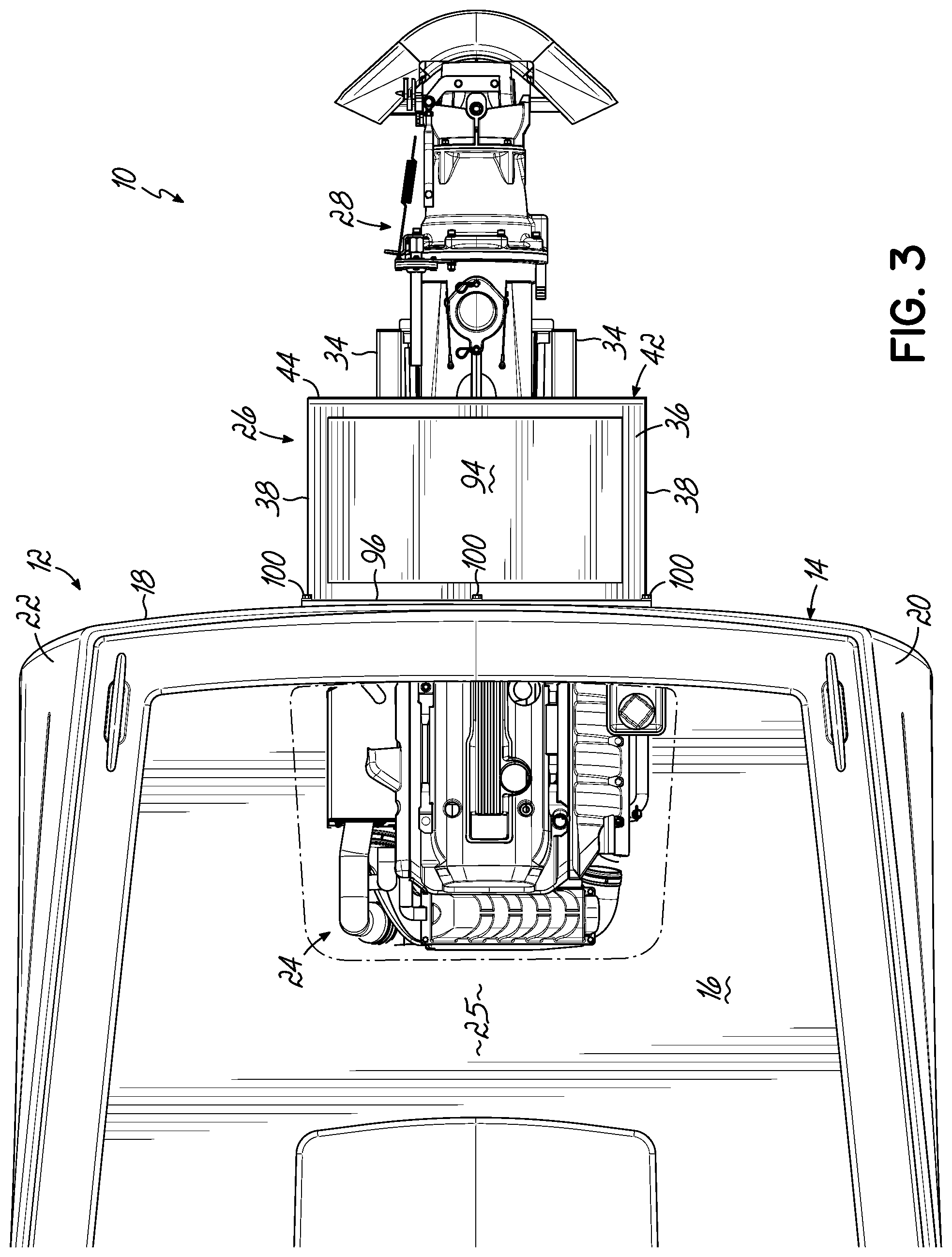 Patent US12312056 Figure 3 – Jet pump assembly and method of securing jet pump assembly to pontoon boat