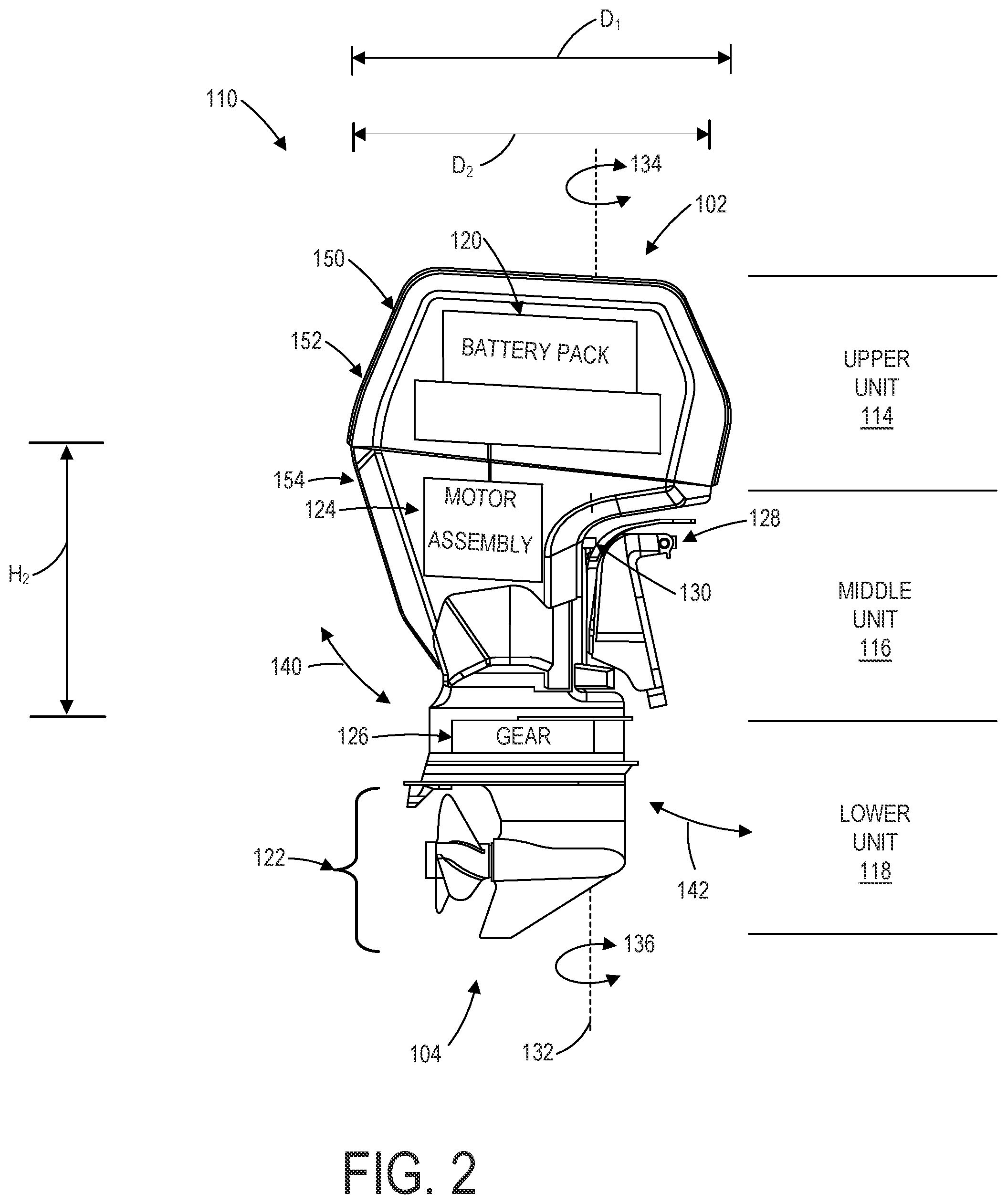 Patent US12312057 Figure 2 – Integrated electric outboard motor assembly