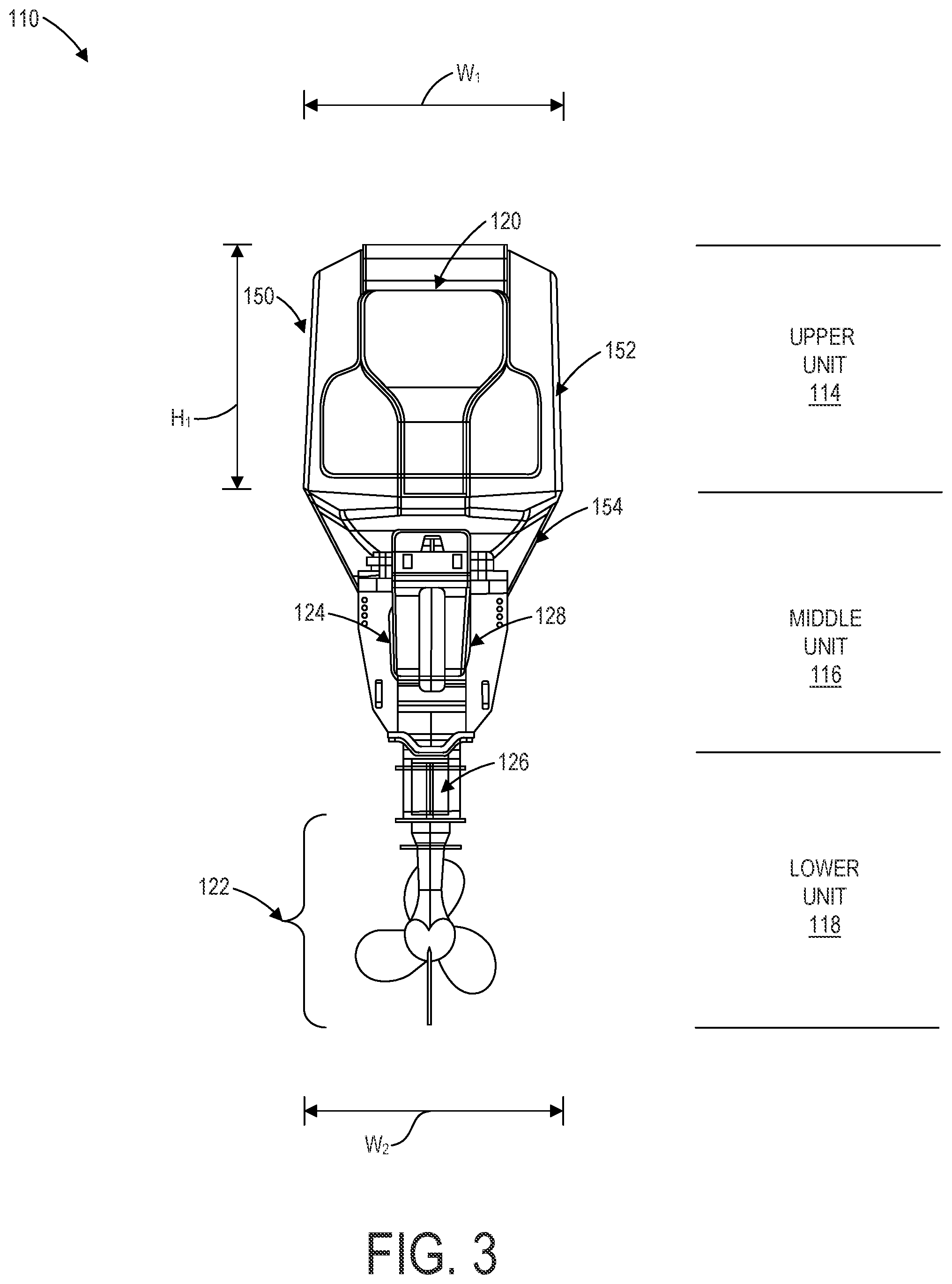Patent US12312057 Figure 3 – Integrated electric outboard motor assembly