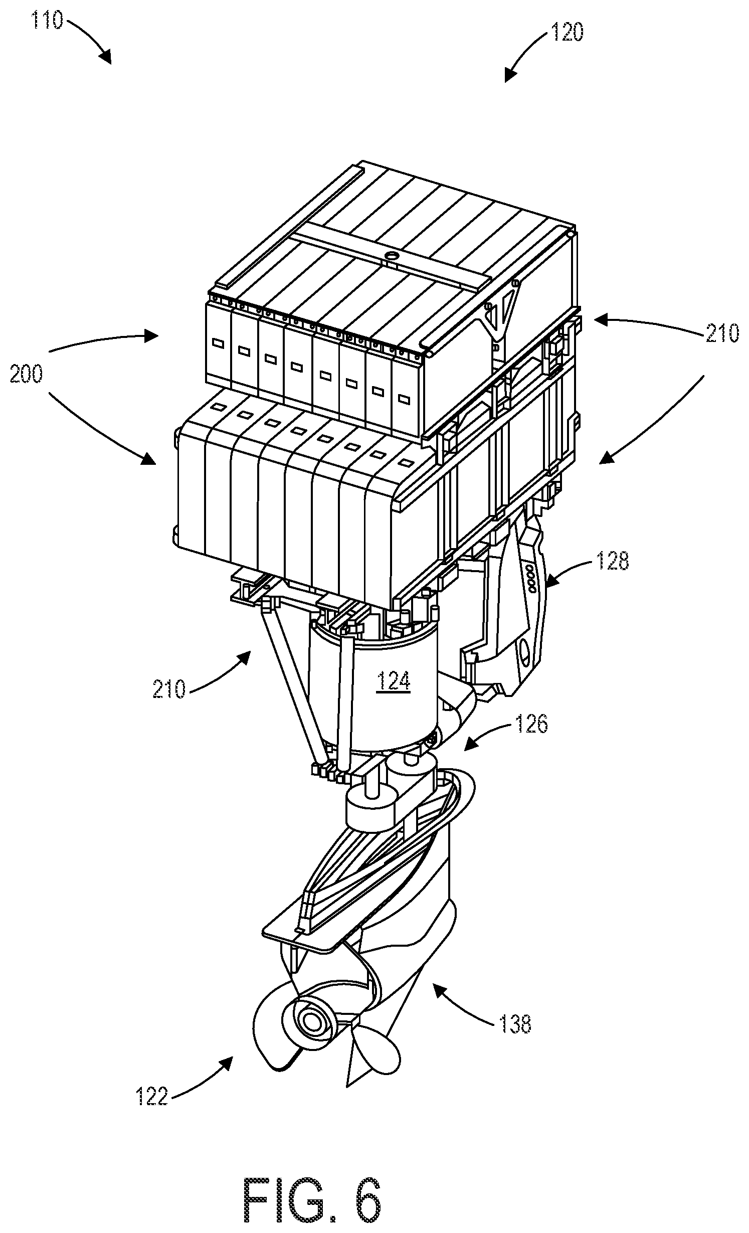 Patent US12312057 Figure 6 – Integrated electric outboard motor assembly