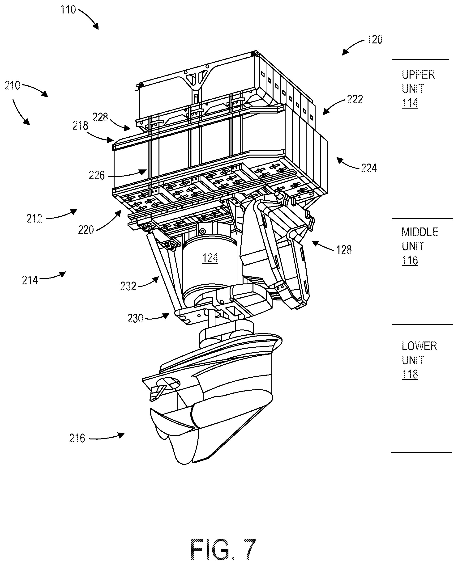 Patent US12312057 Figure 7 – Integrated electric outboard motor assembly