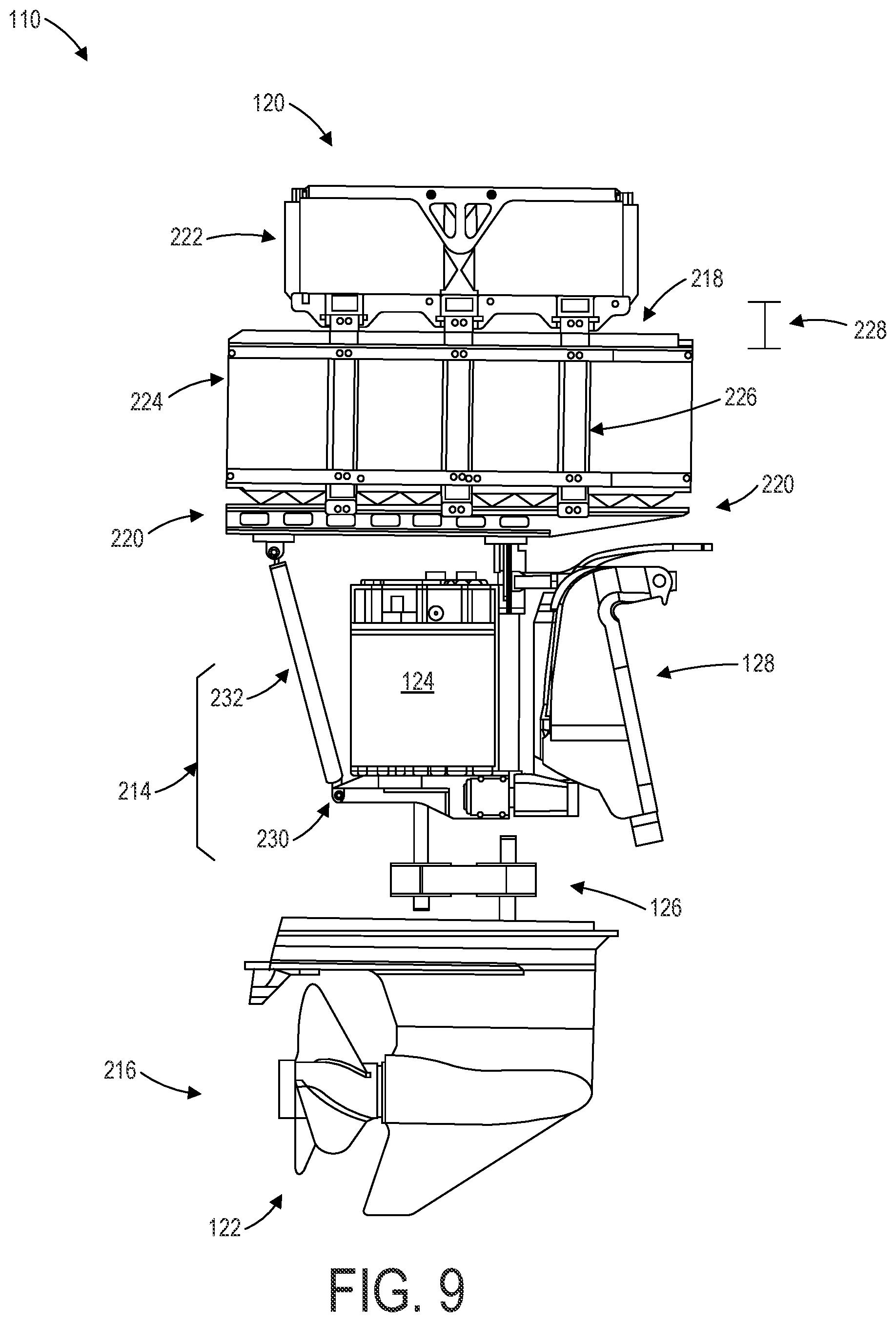 Patent US12312057 Figure 9 – Integrated electric outboard motor assembly