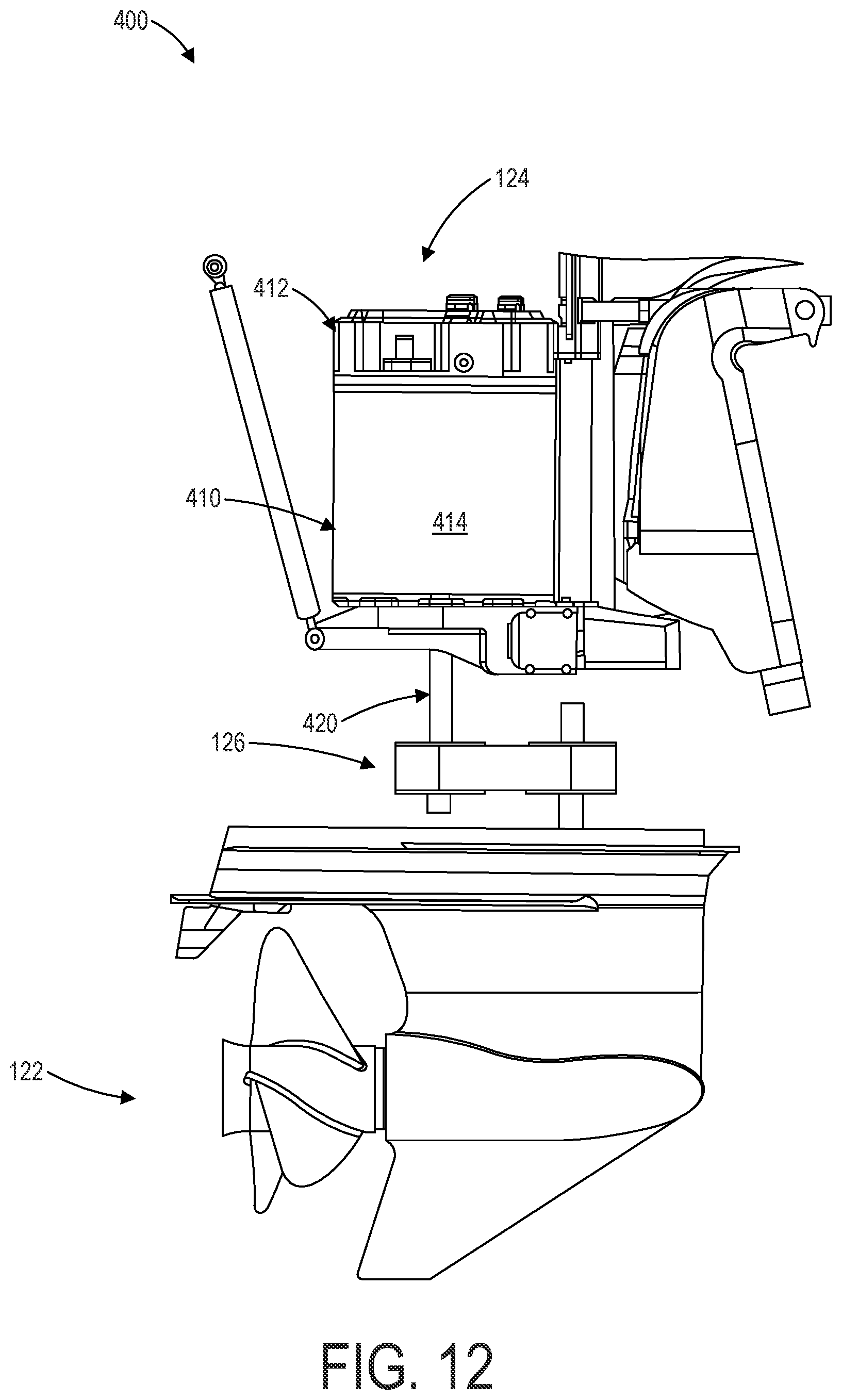 Patent US12312057 Figure 12 – Integrated electric outboard motor assembly