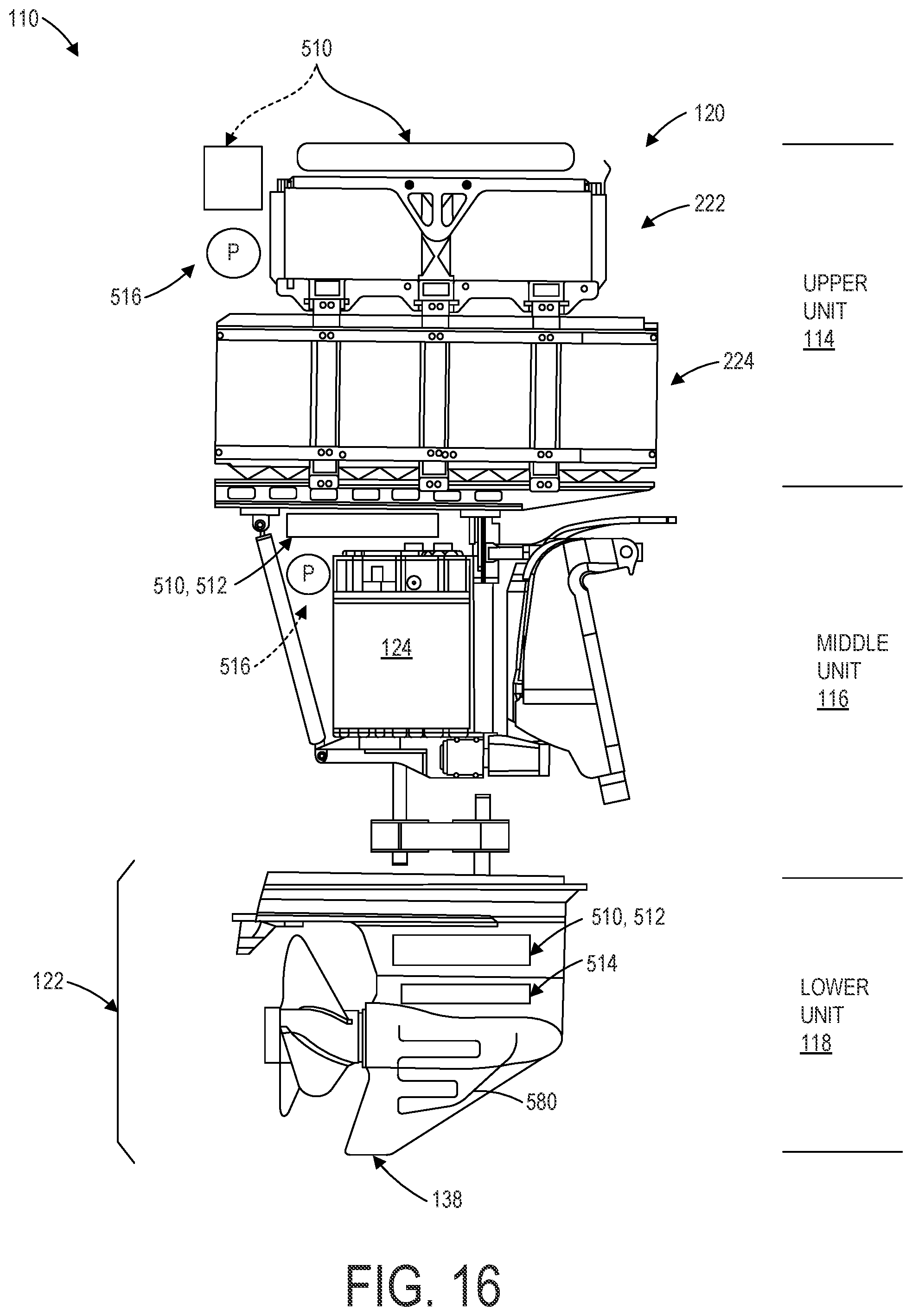 Patent US12312057 Figure 16 – Integrated electric outboard motor assembly