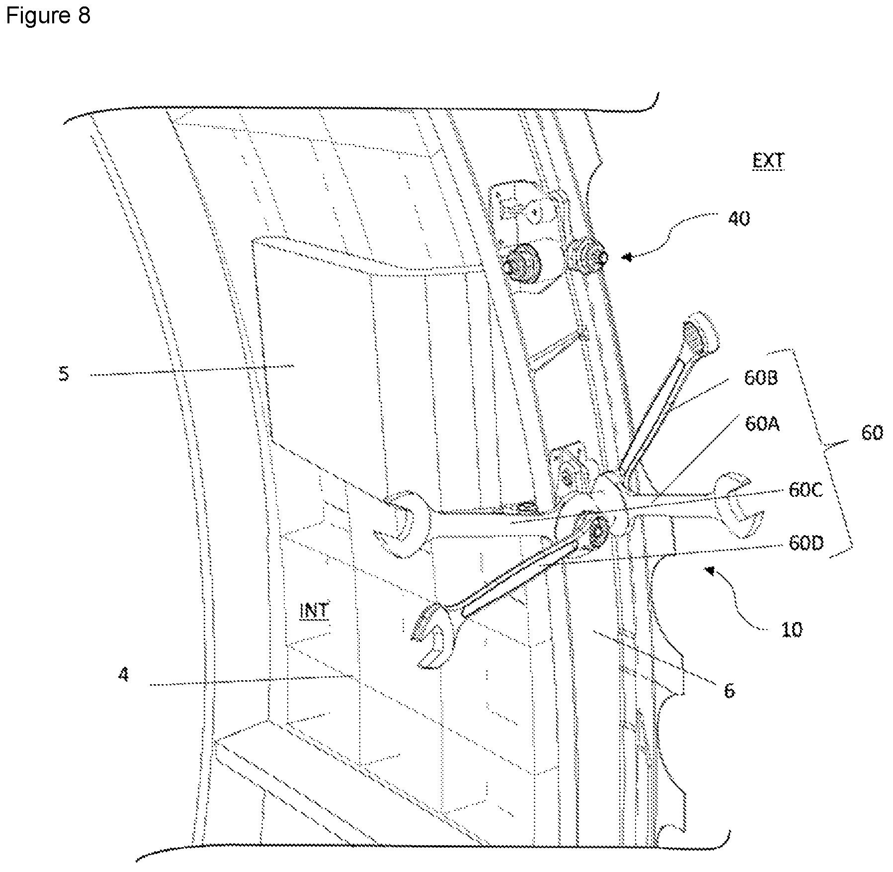 Patent US12312065 Figure 7 – Aircraft door equipped with a system for adjustment in position and method for installing such a door