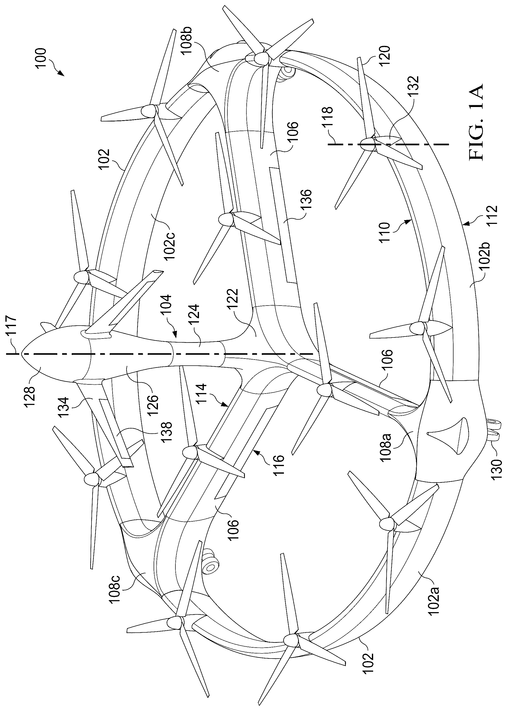 Patent US12312078 — Distributed propulsion system for vertical take off and landing closed wing aircraft — Figure 1