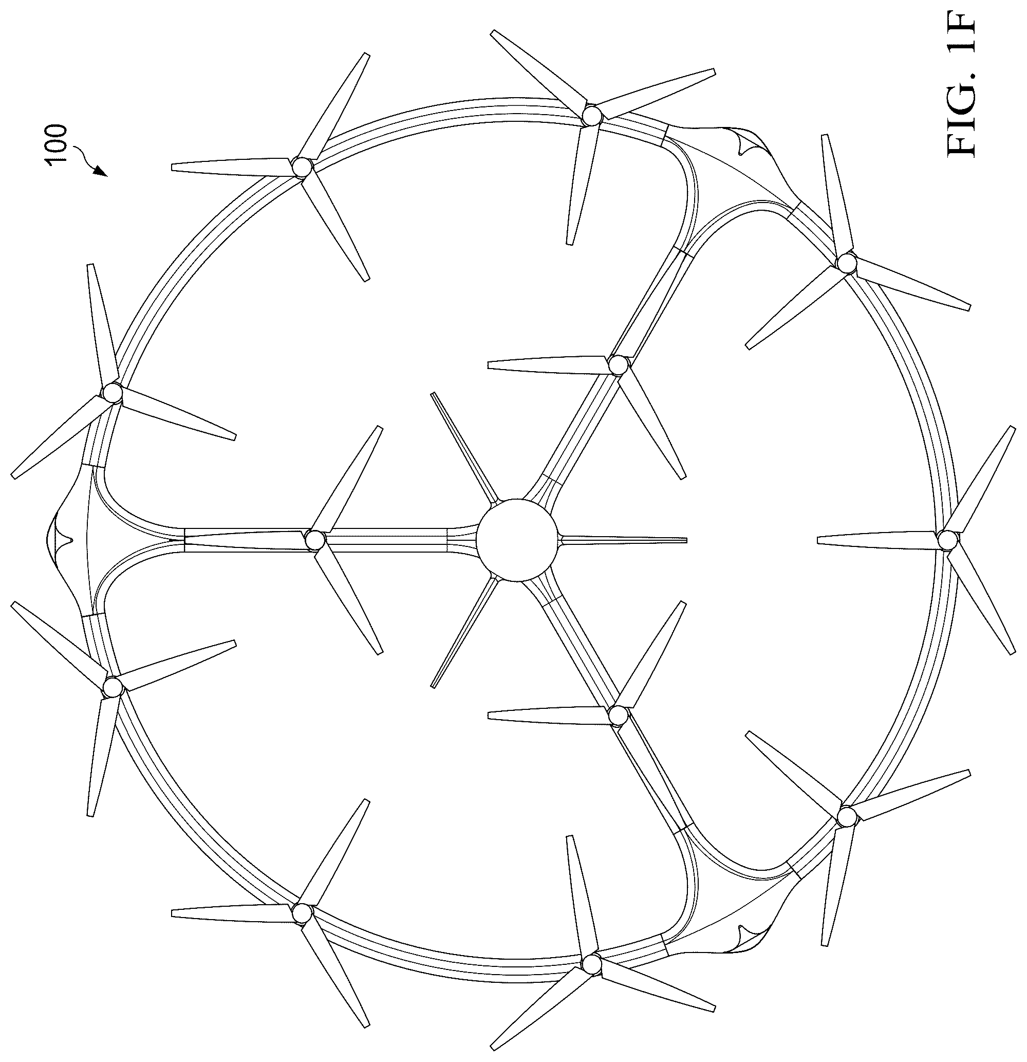 Patent US12312078 Figure 6 – Distributed propulsion system for vertical take off and landing closed wing aircraft