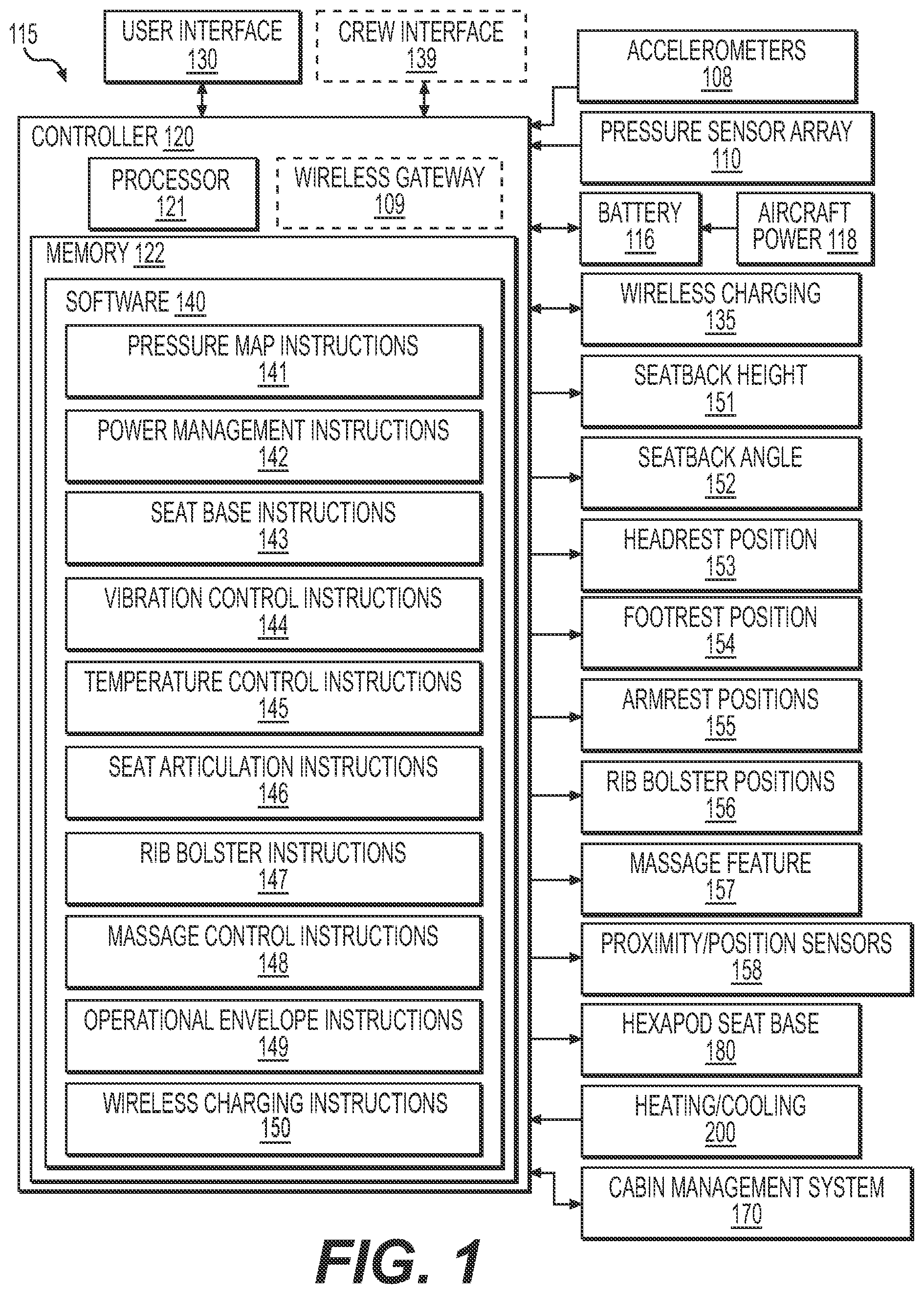 Patent US12312089 Figure 1 – Aircraft seat