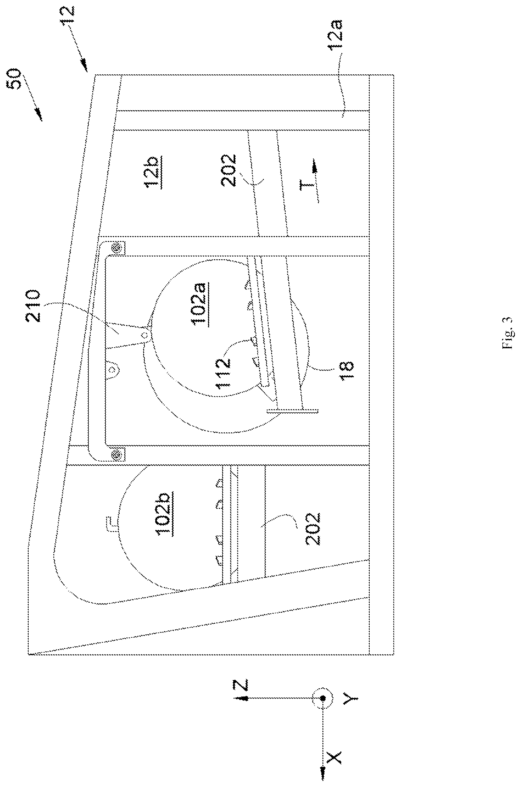 Patent US12312096 Figure 3 – Assembly for an aircraft, said assembly comprising a pylon and a reservoir containing an extinguishing fluid