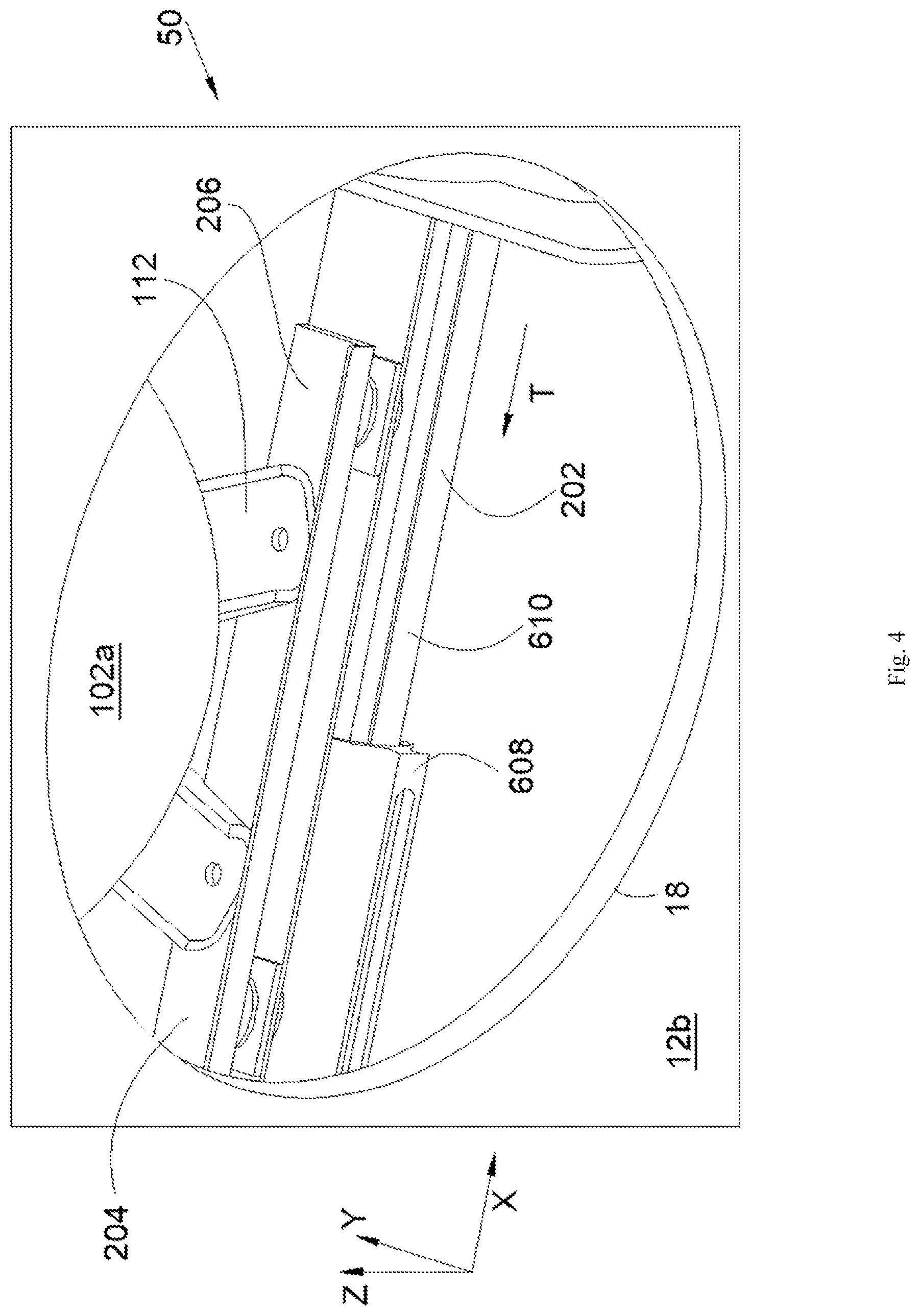 Patent US12312096 Figure 4 – Assembly for an aircraft, said assembly comprising a pylon and a reservoir containing an extinguishing fluid