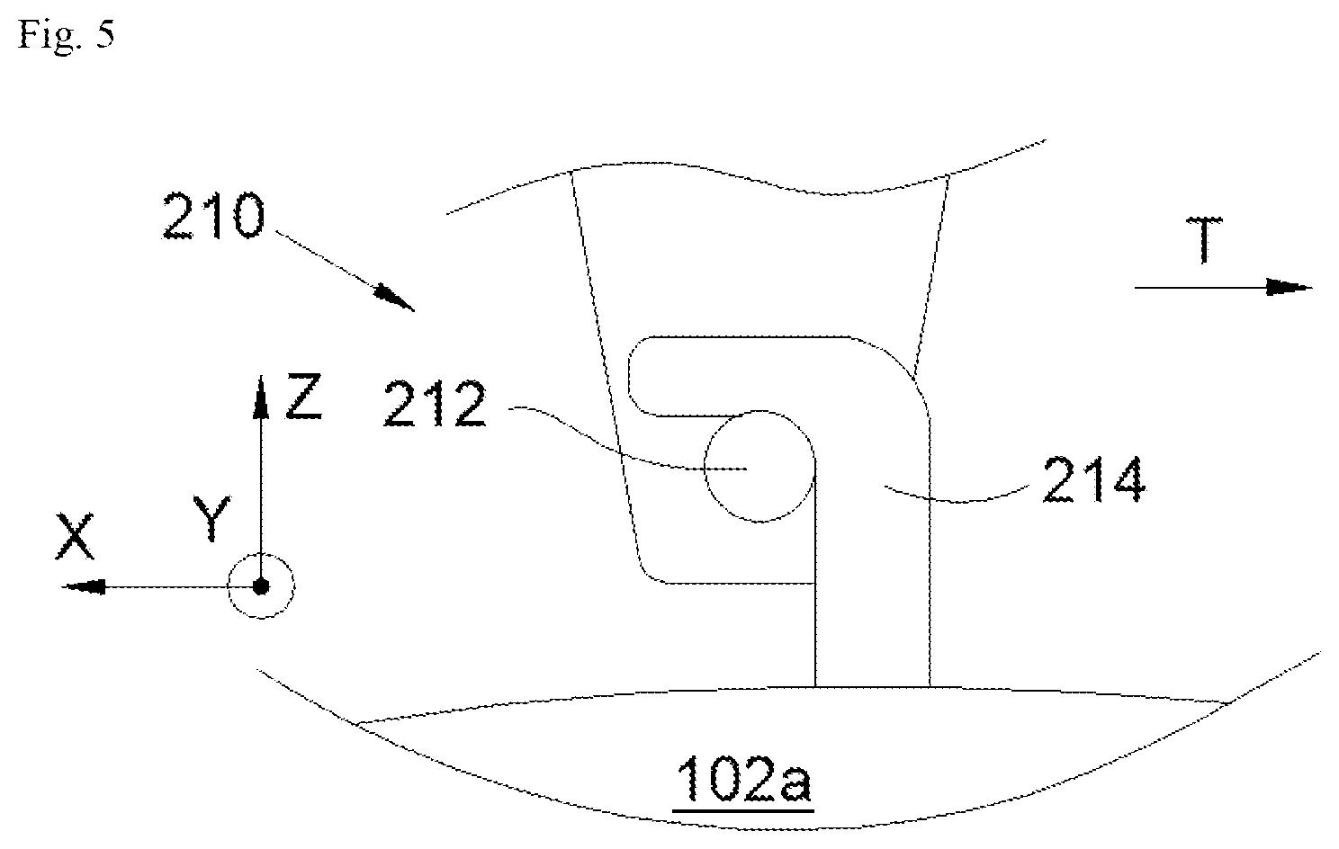 Patent US12312096 Figure 5 – Assembly for an aircraft, said assembly comprising a pylon and a reservoir containing an extinguishing fluid