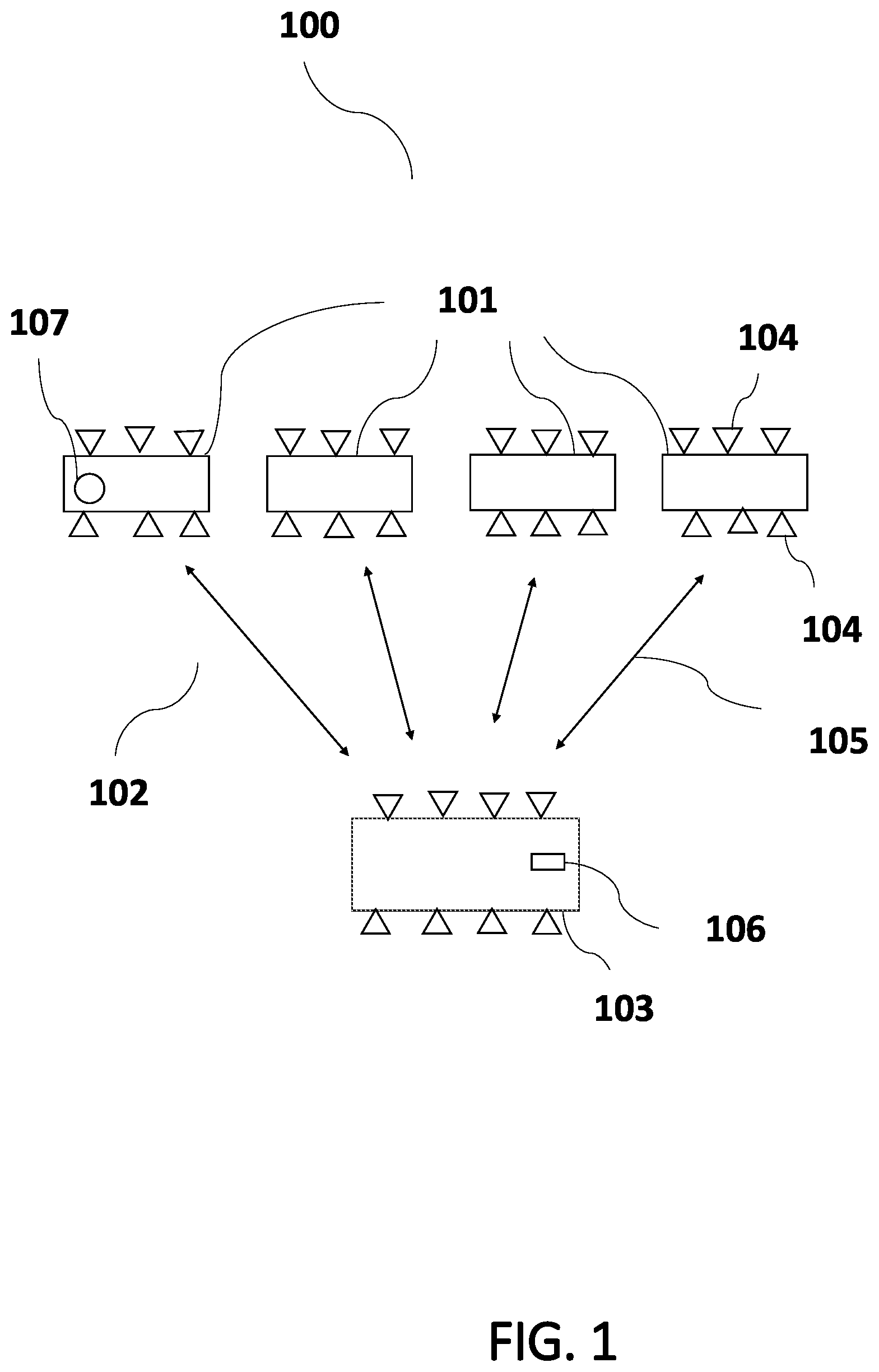 Patent US12312103 Figure 1 – Satellite array system for detection and identification
