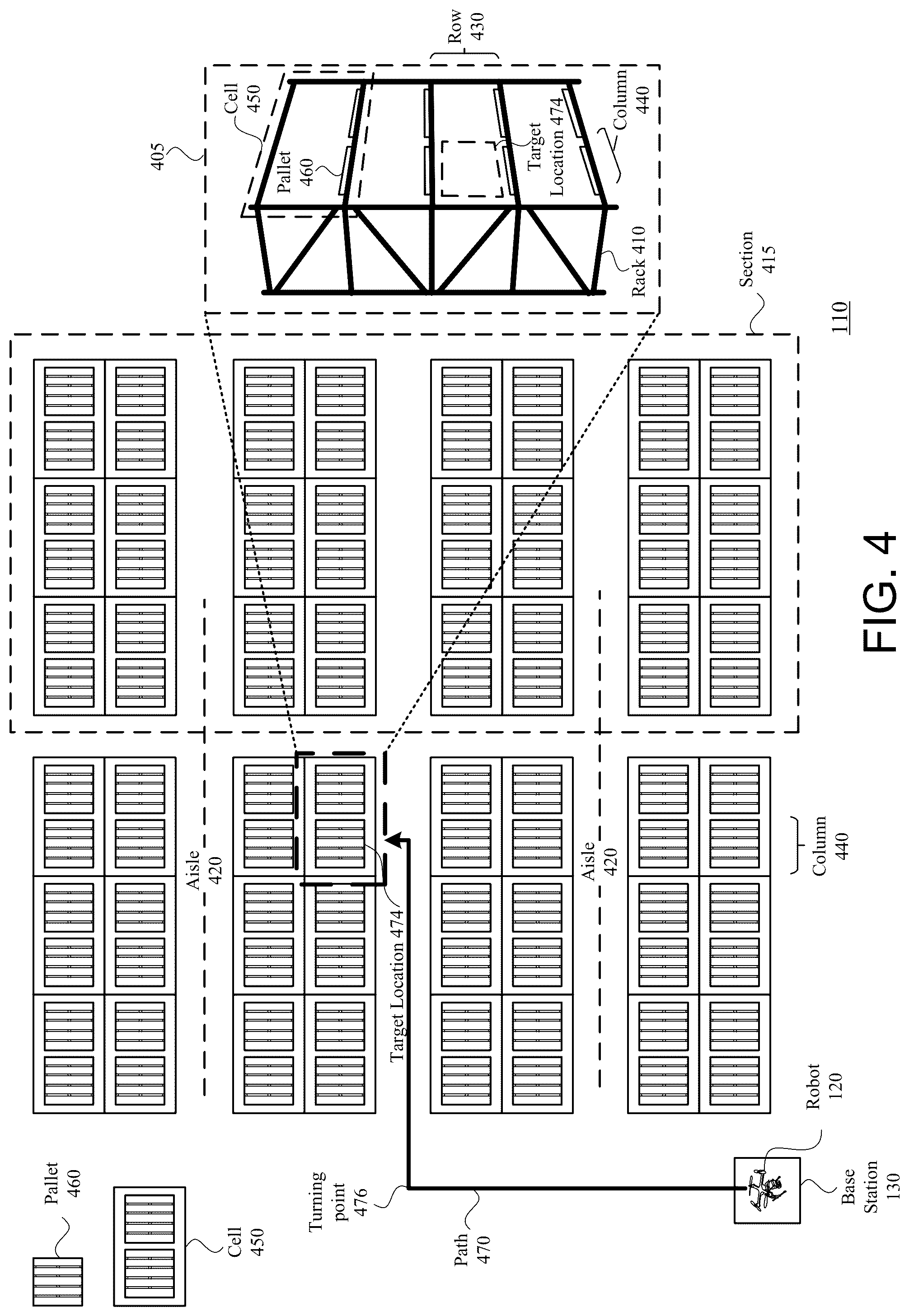 Patent US12312105 Figure 4 – Base station for drone alignment