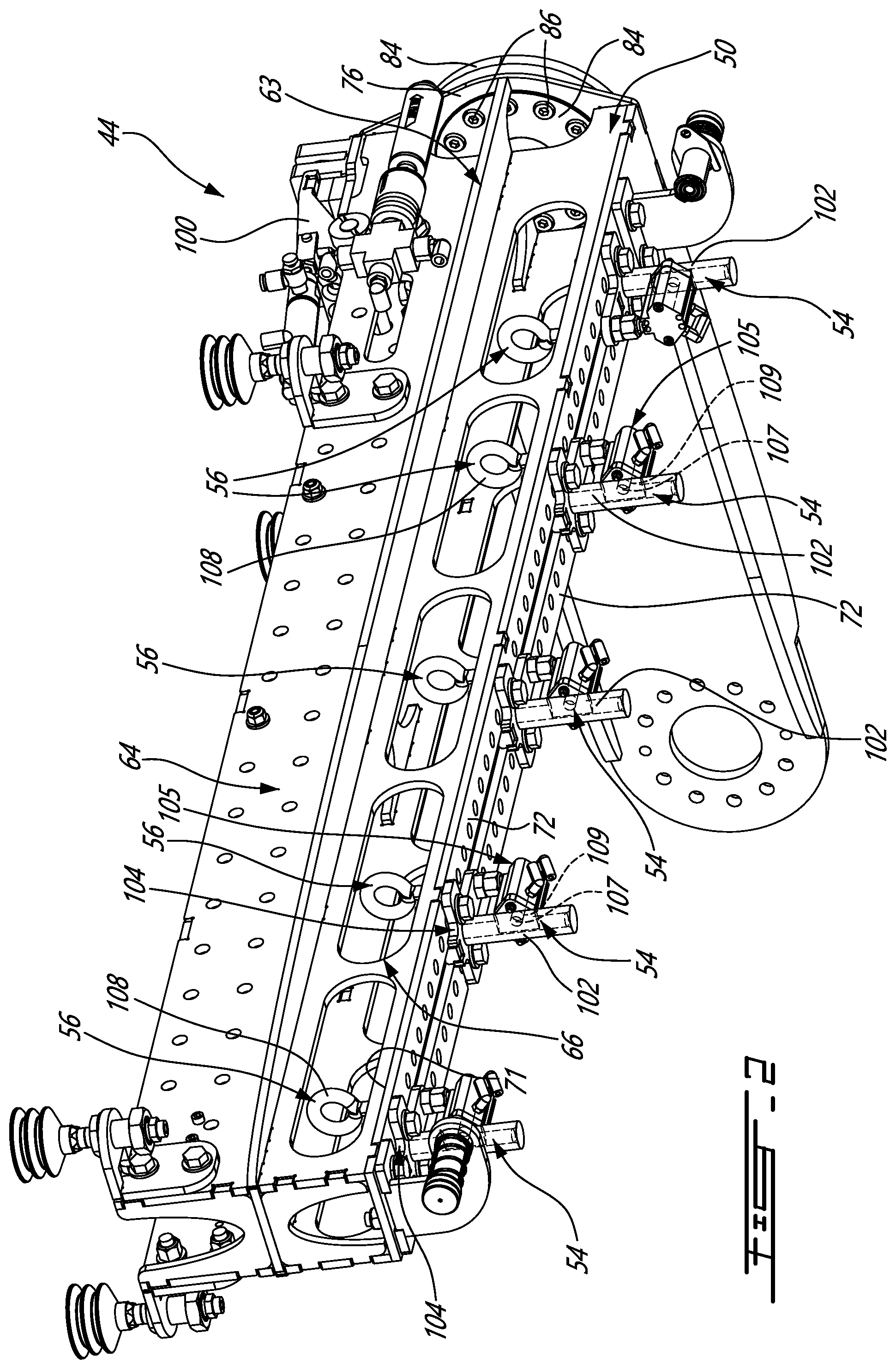 Patent US12312109 Figure 2 – Adaptable spacer roping installation system for casted concrete products or the likes and palletizing system therewith