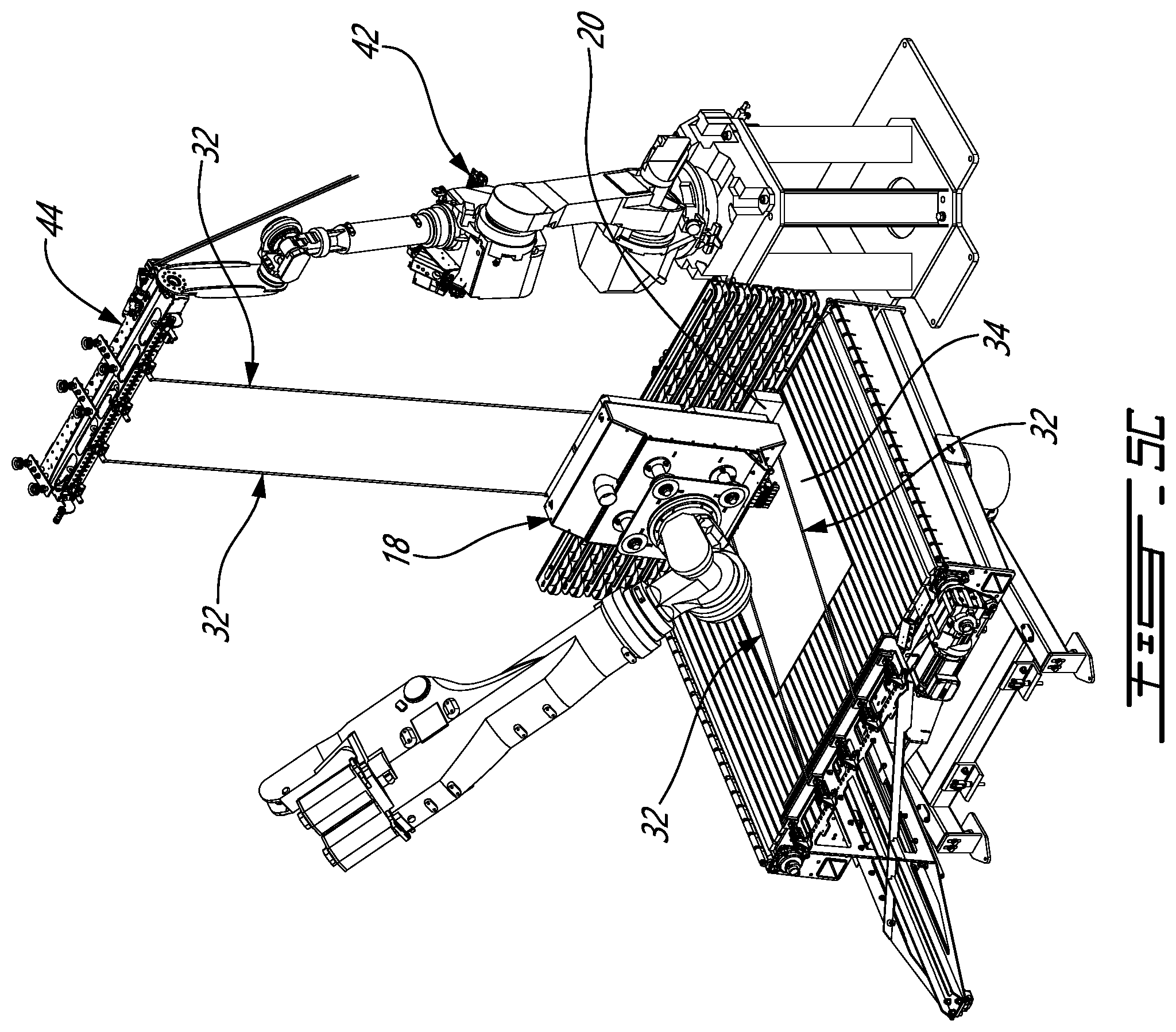 Patent US12312109 Figure 7 – Adaptable spacer roping installation system for casted concrete products or the likes and palletizing system therewith