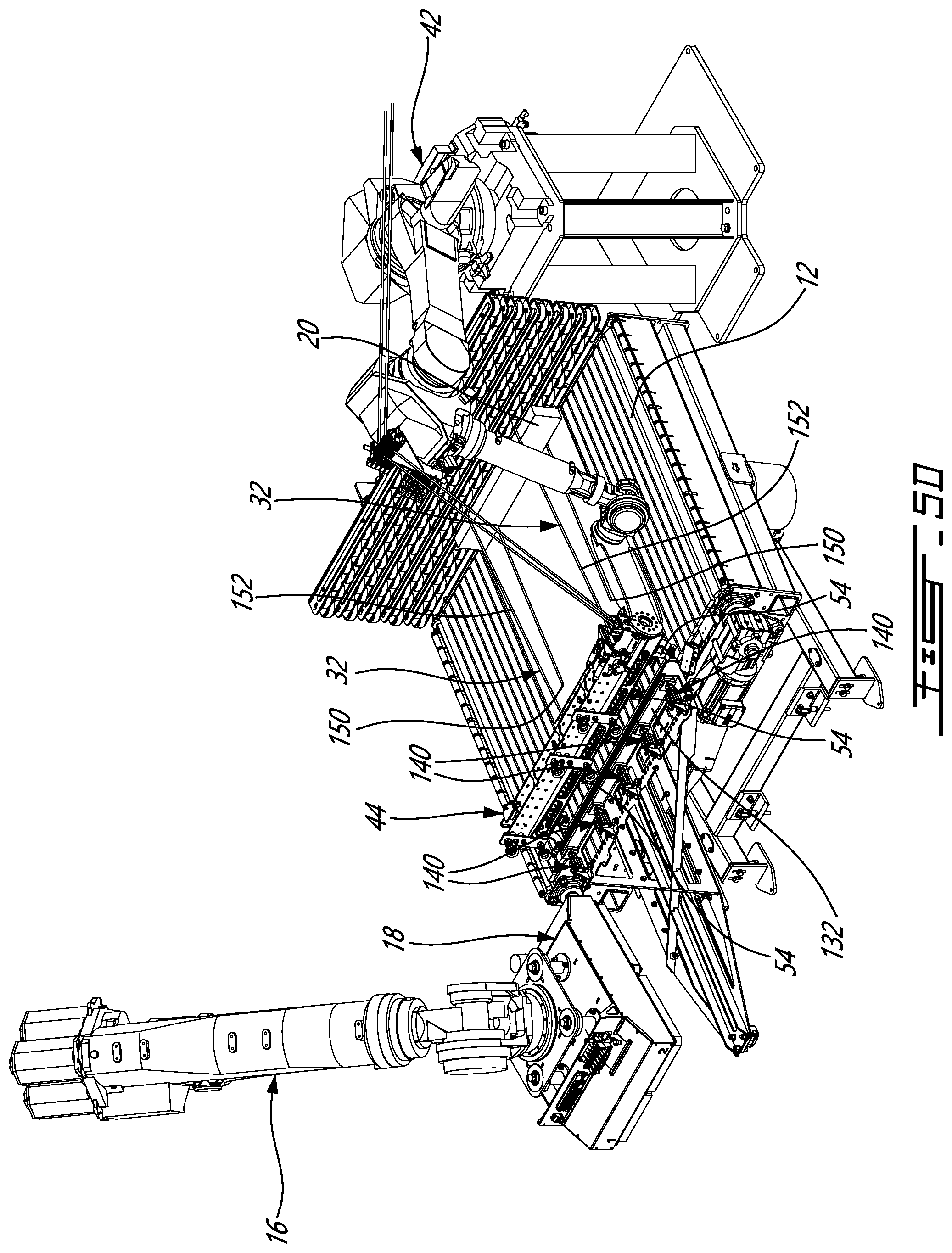 Patent US12312109 Figure 8 – Adaptable spacer roping installation system for casted concrete products or the likes and palletizing system therewith