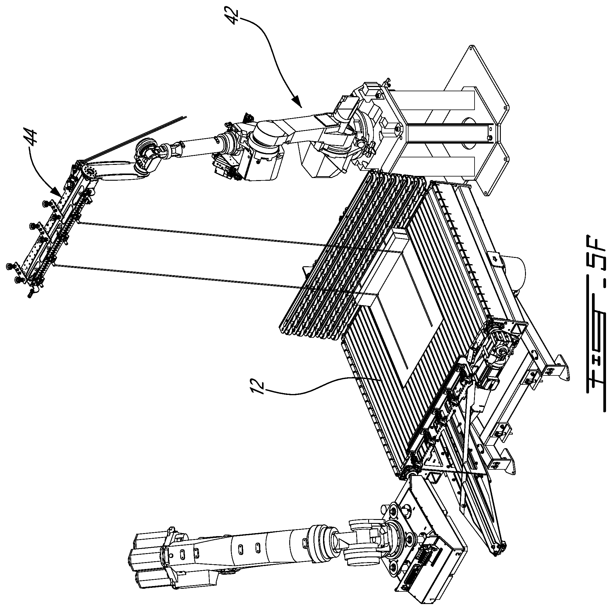 Patent US12312109 Figure 10 – Adaptable spacer roping installation system for casted concrete products or the likes and palletizing system therewith