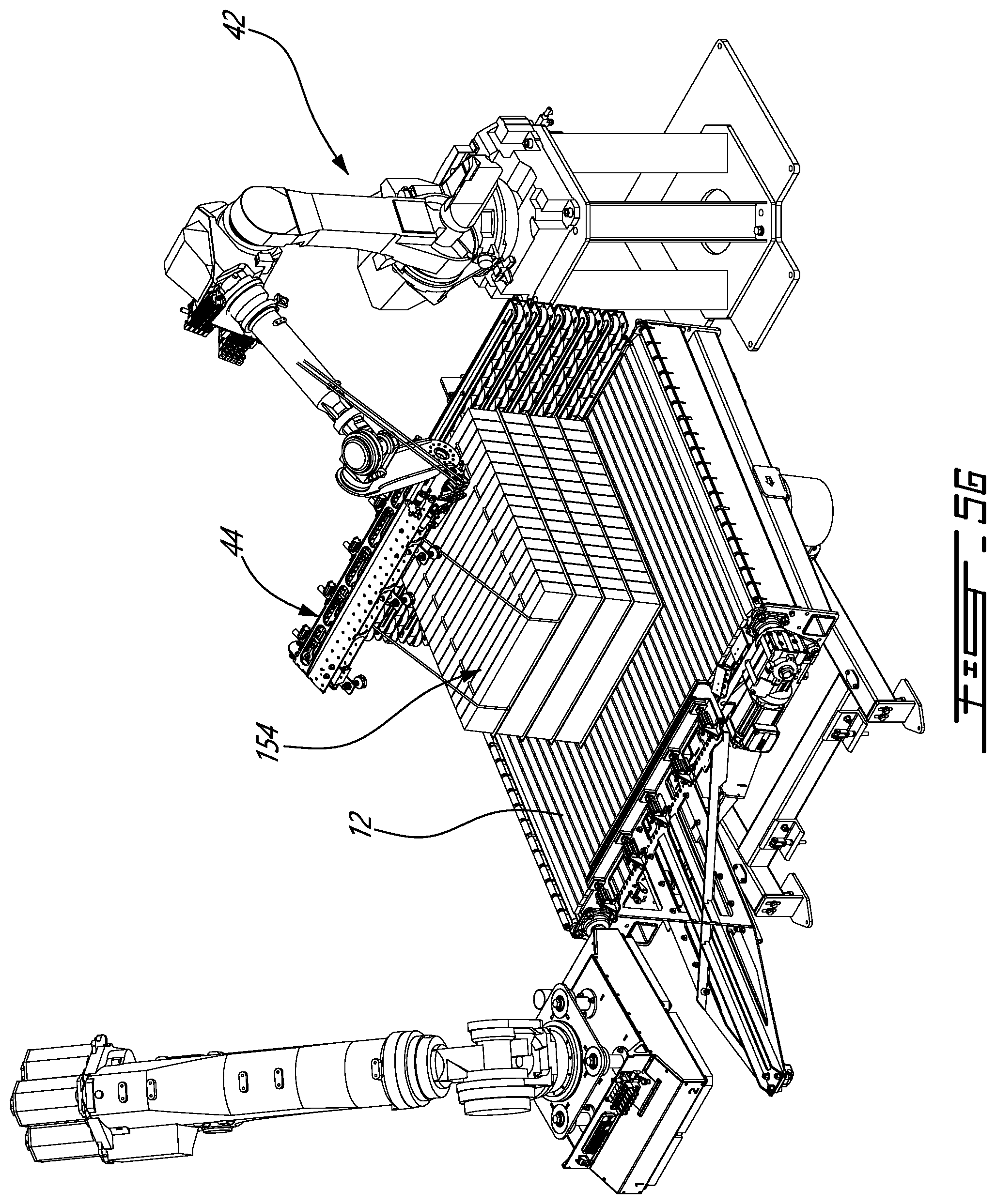 Patent US12312109 Figure 11 – Adaptable spacer roping installation system for casted concrete products or the likes and palletizing system therewith