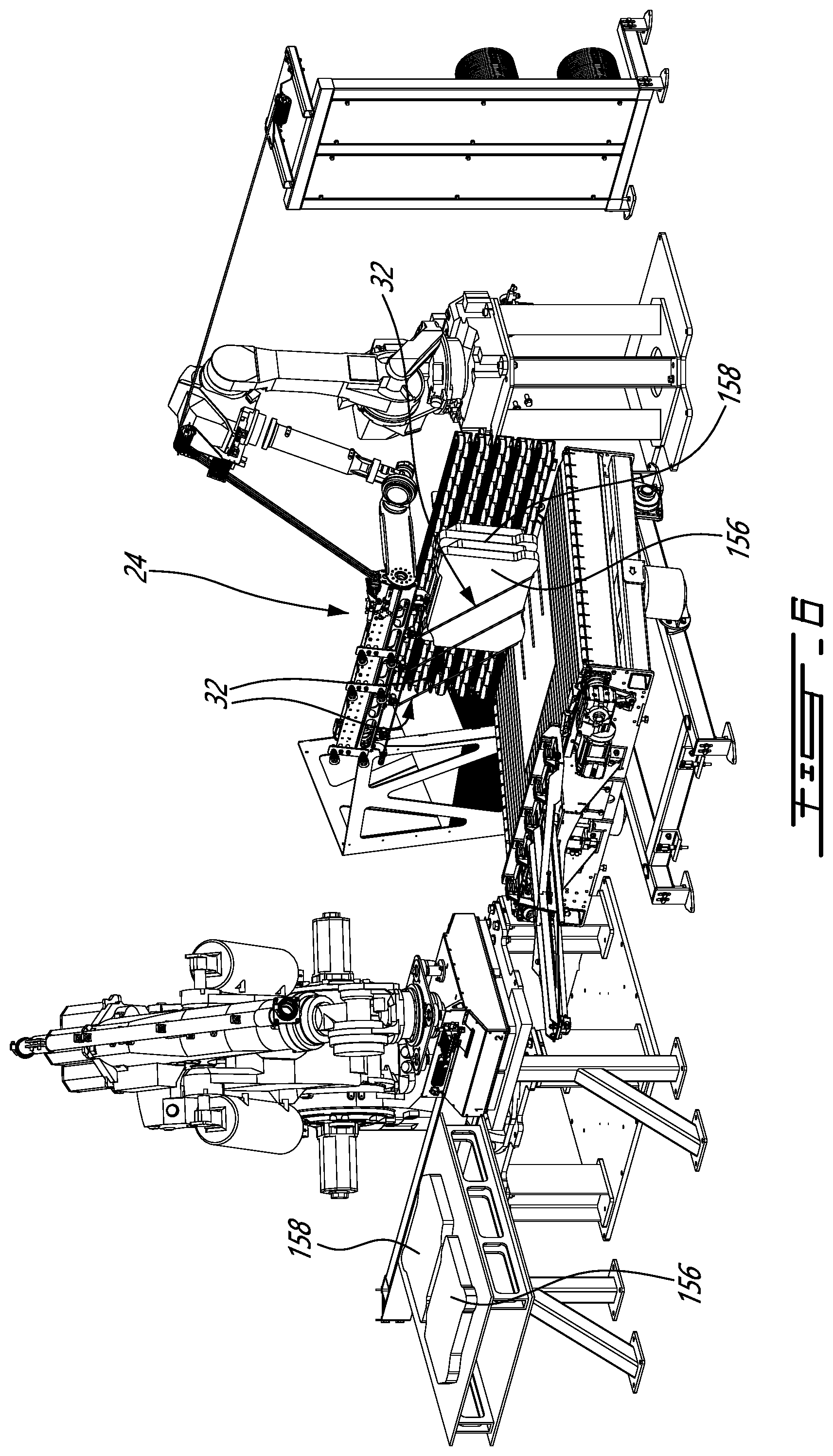 Patent US12312109 Figure 12 – Adaptable spacer roping installation system for casted concrete products or the likes and palletizing system therewith