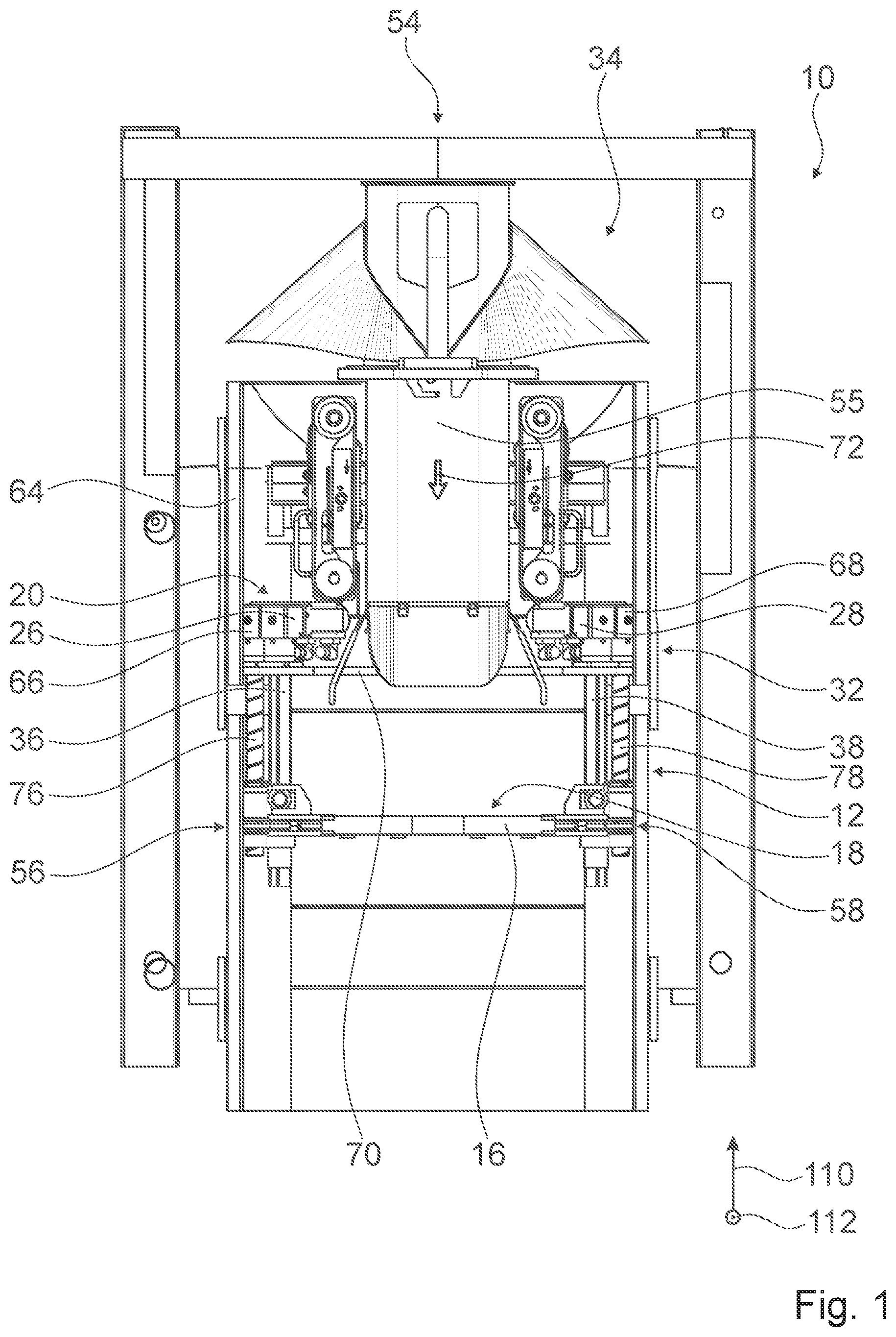 Patent US12312117 Figure 1 – Packaging material sealing device, packaging machine and method for operating a packaging material sealing device