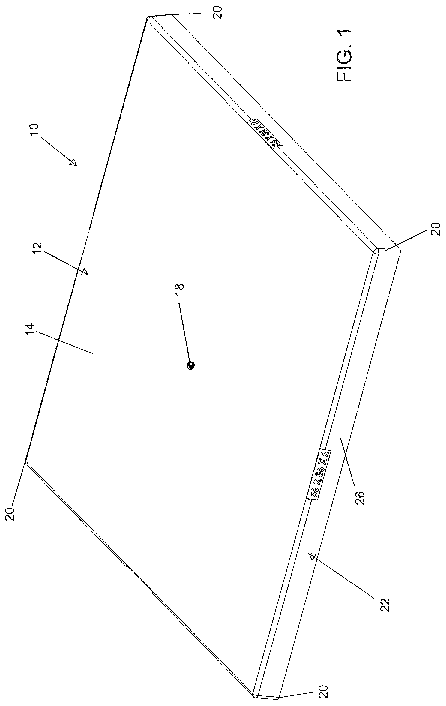 Patent US12312123 Figure 1 – Molded equipment pad with arc-shaped ribs