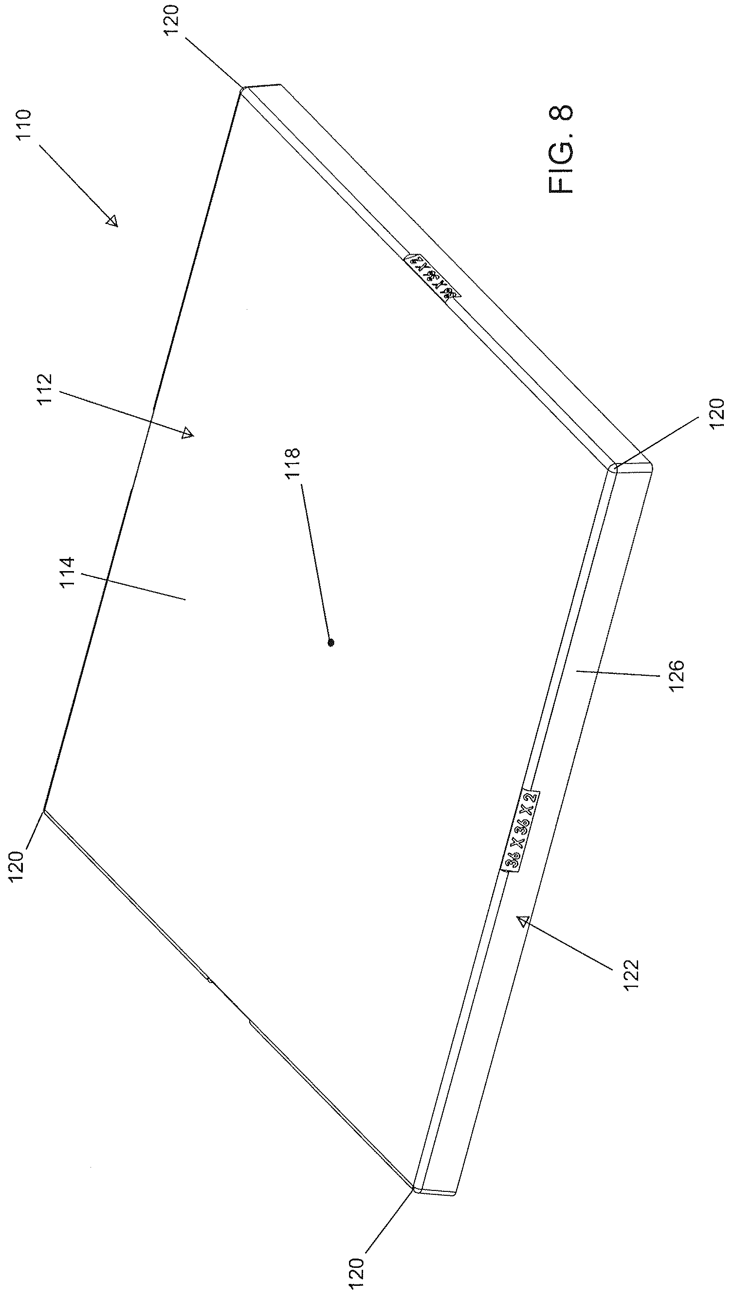 Patent US12312123 Figure 8 – Molded equipment pad with arc-shaped ribs