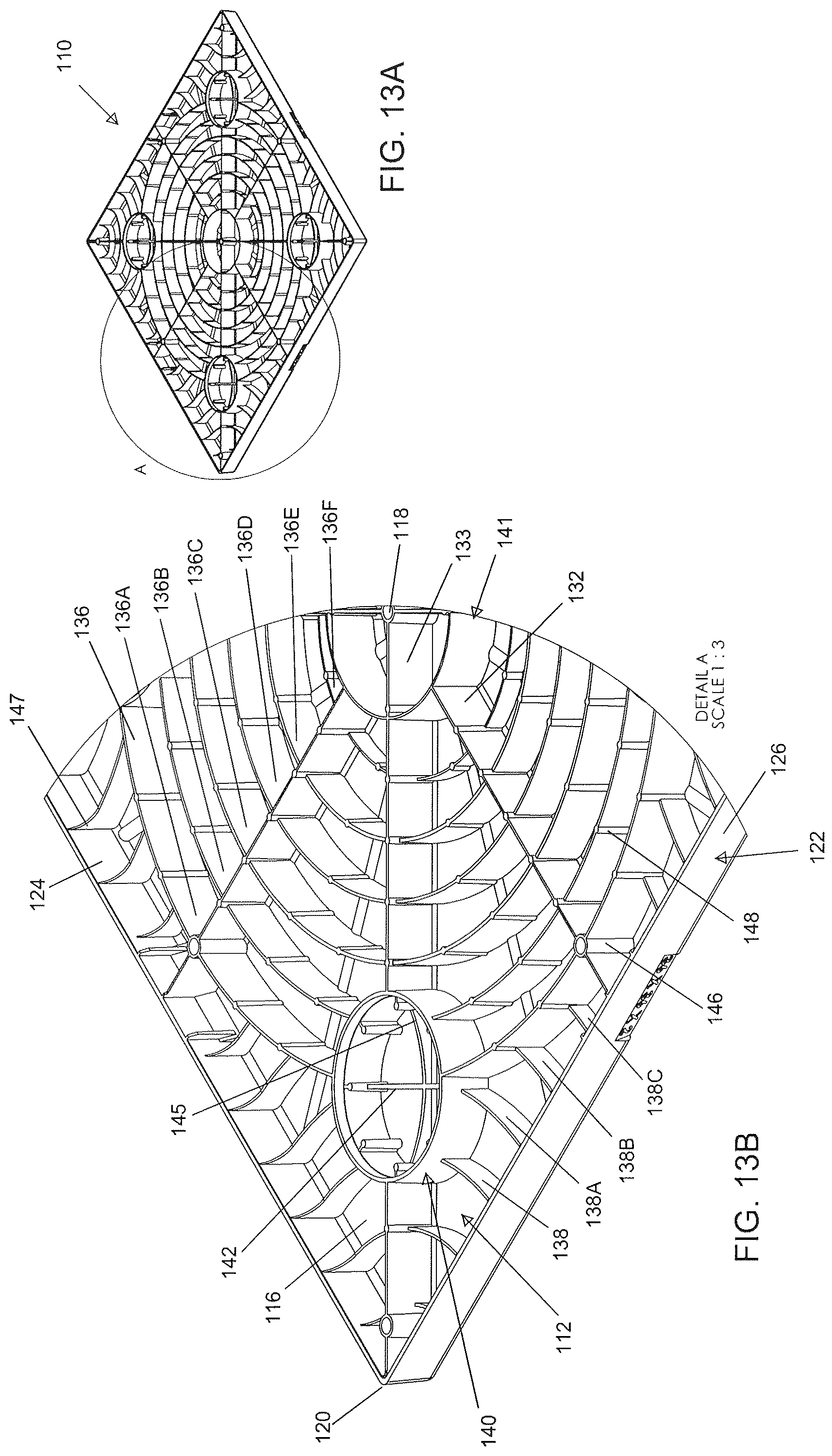 Patent US12312123 Figure 13 – Molded equipment pad with arc-shaped ribs