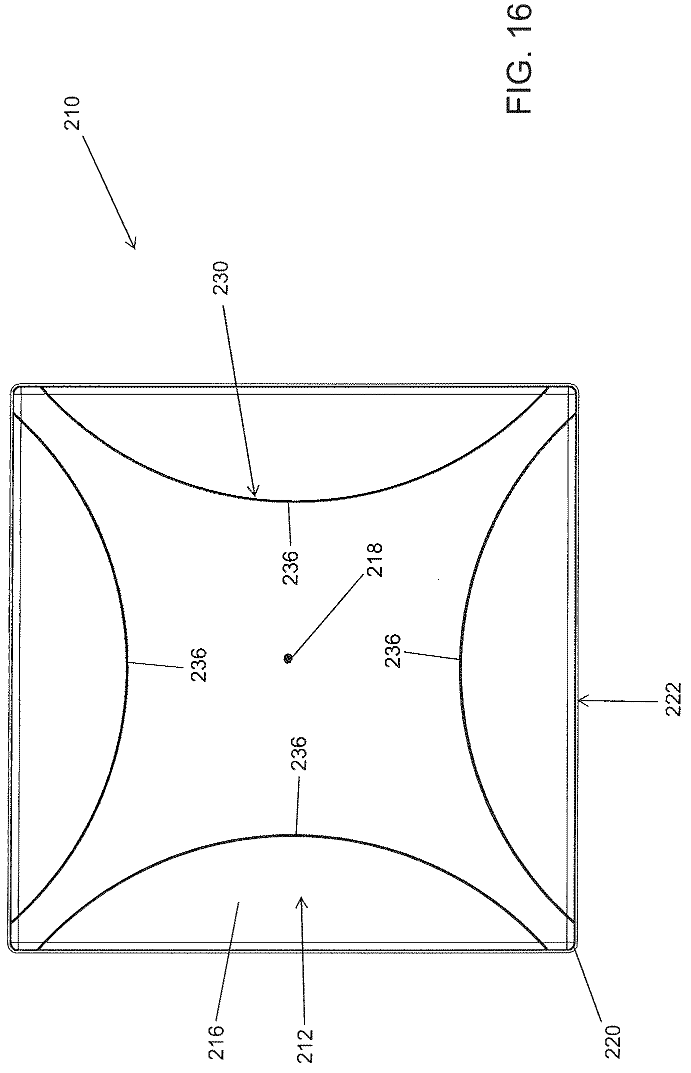 Patent US12312123 Figure 16 – Molded equipment pad with arc-shaped ribs