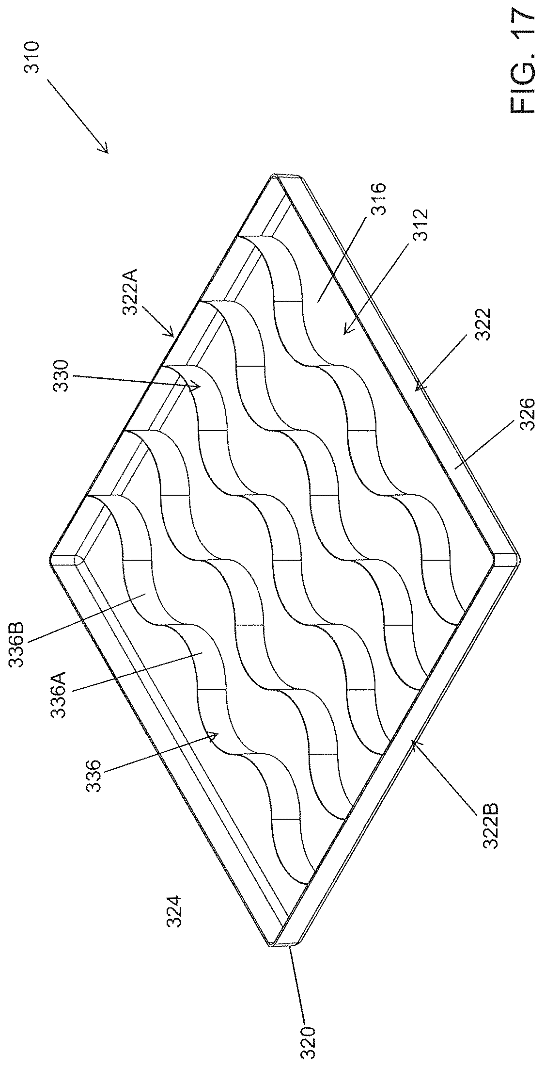 Patent US12312123 Figure 17 – Molded equipment pad with arc-shaped ribs