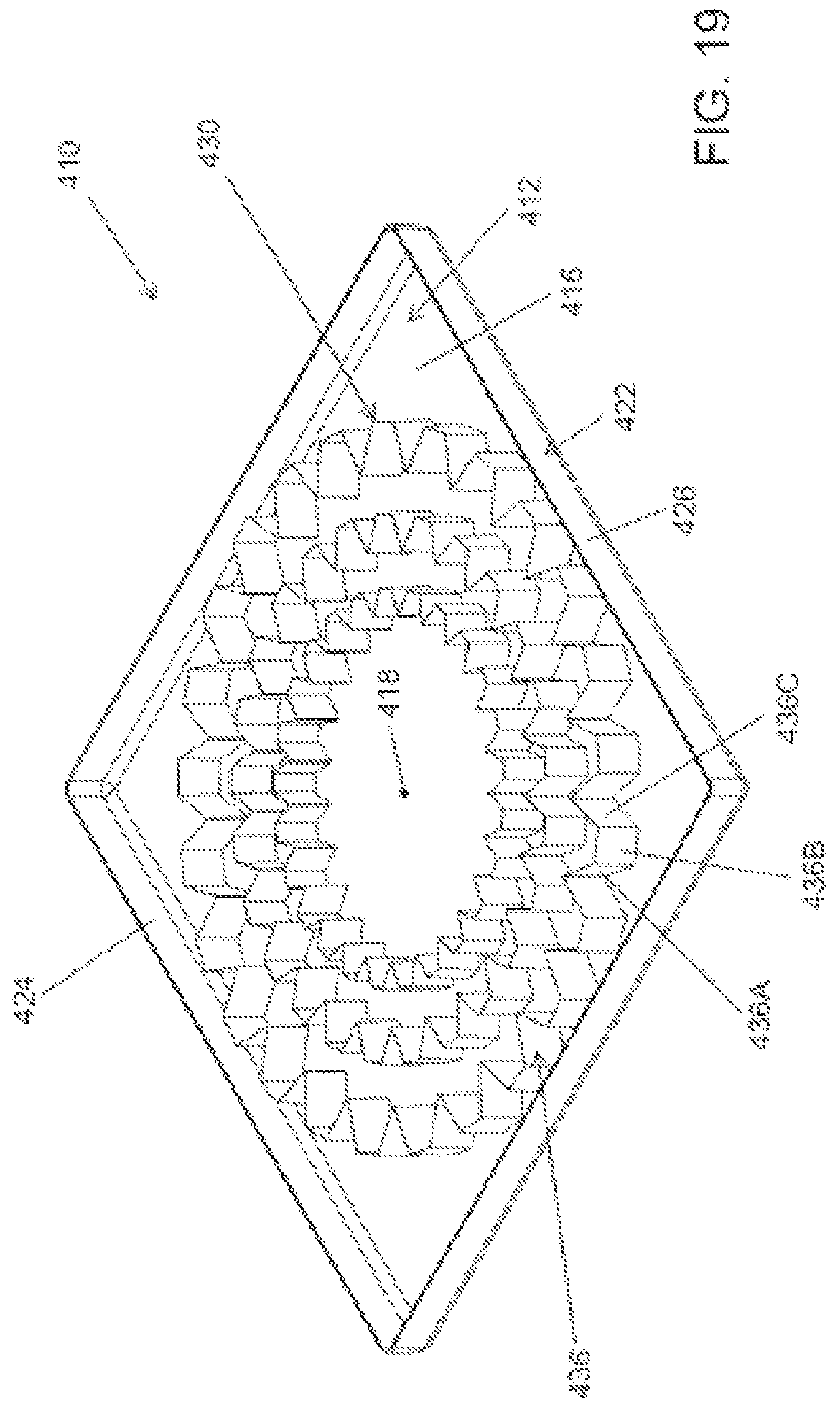 Patent US12312123 Figure 19 – Molded equipment pad with arc-shaped ribs