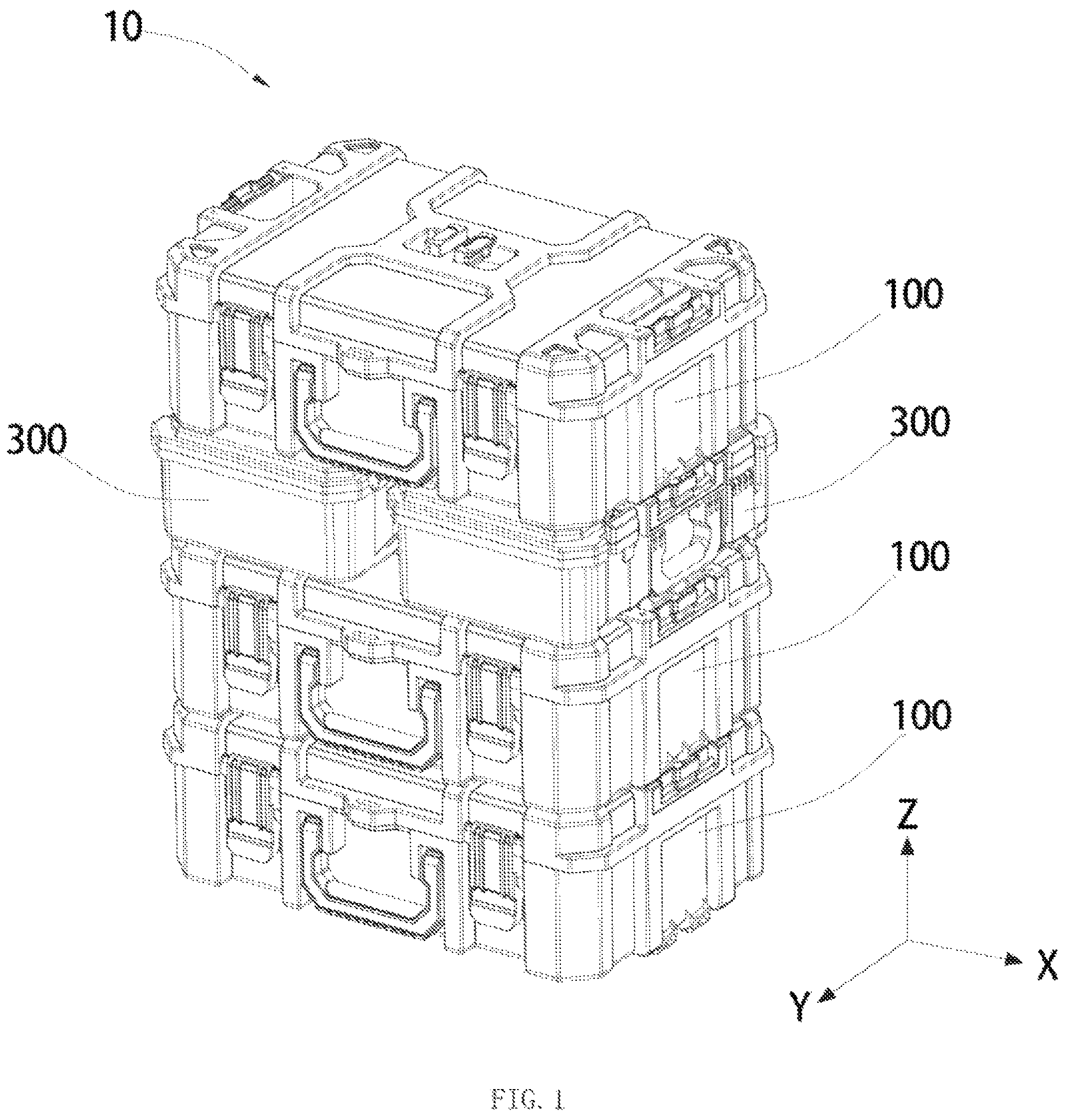 Patent US12312126 Figure 1 – Stacked toolbox system