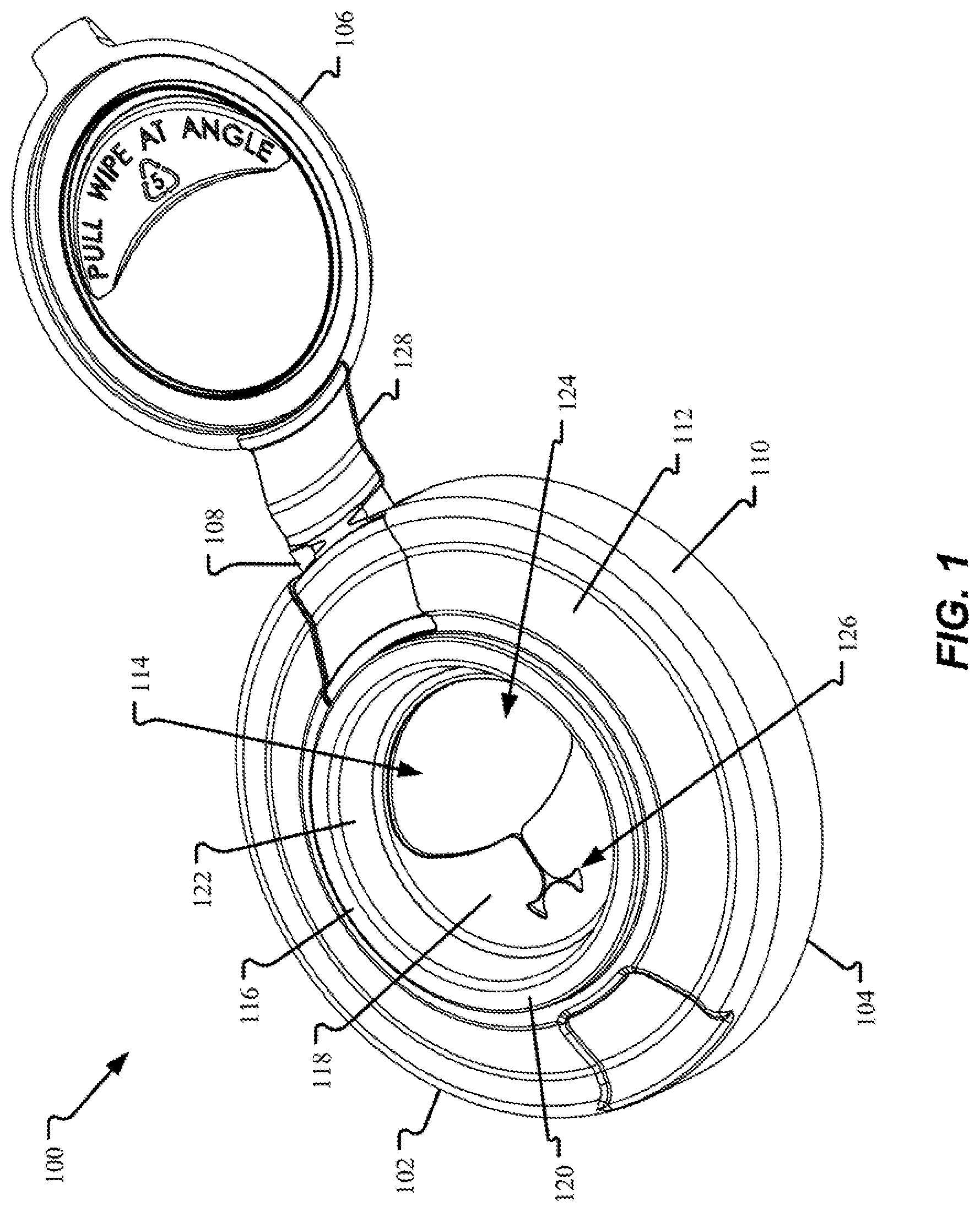 Patent US12312130 Figure 1 – Lid for container
