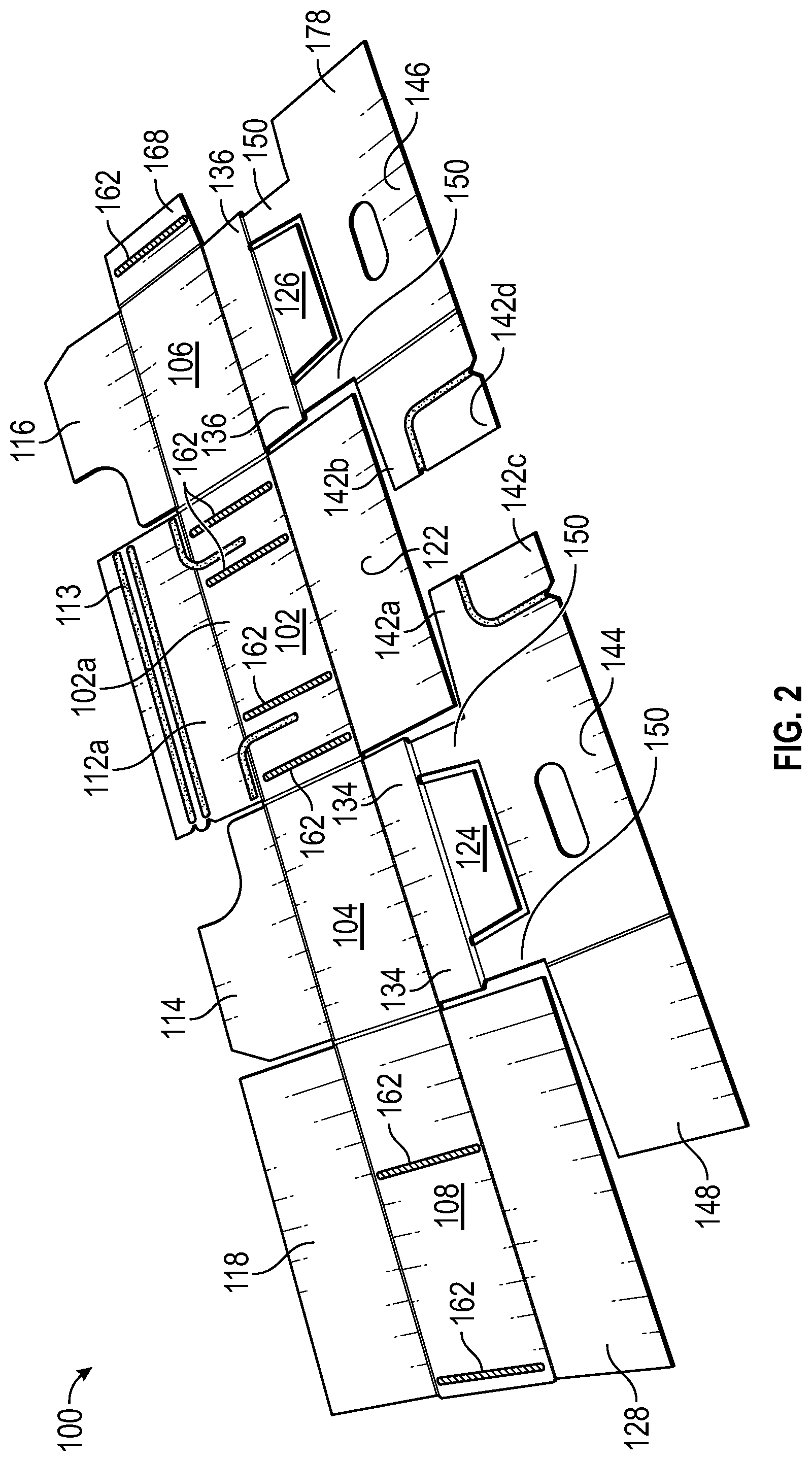 Patent US12312134 Figure 2 – Display ready corrugated packaging with double corner construction