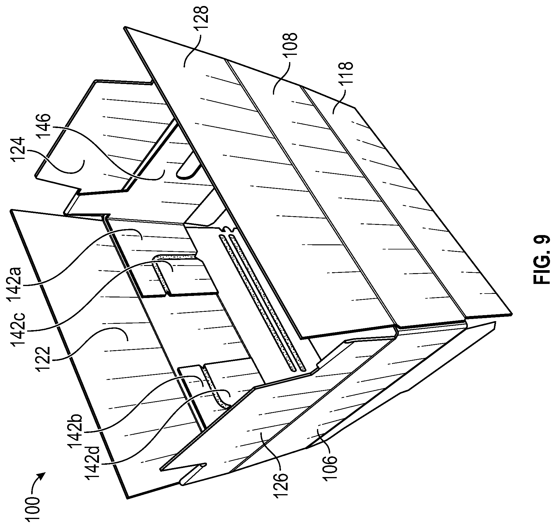 Patent US12312134 Figure 9 – Display ready corrugated packaging with double corner construction
