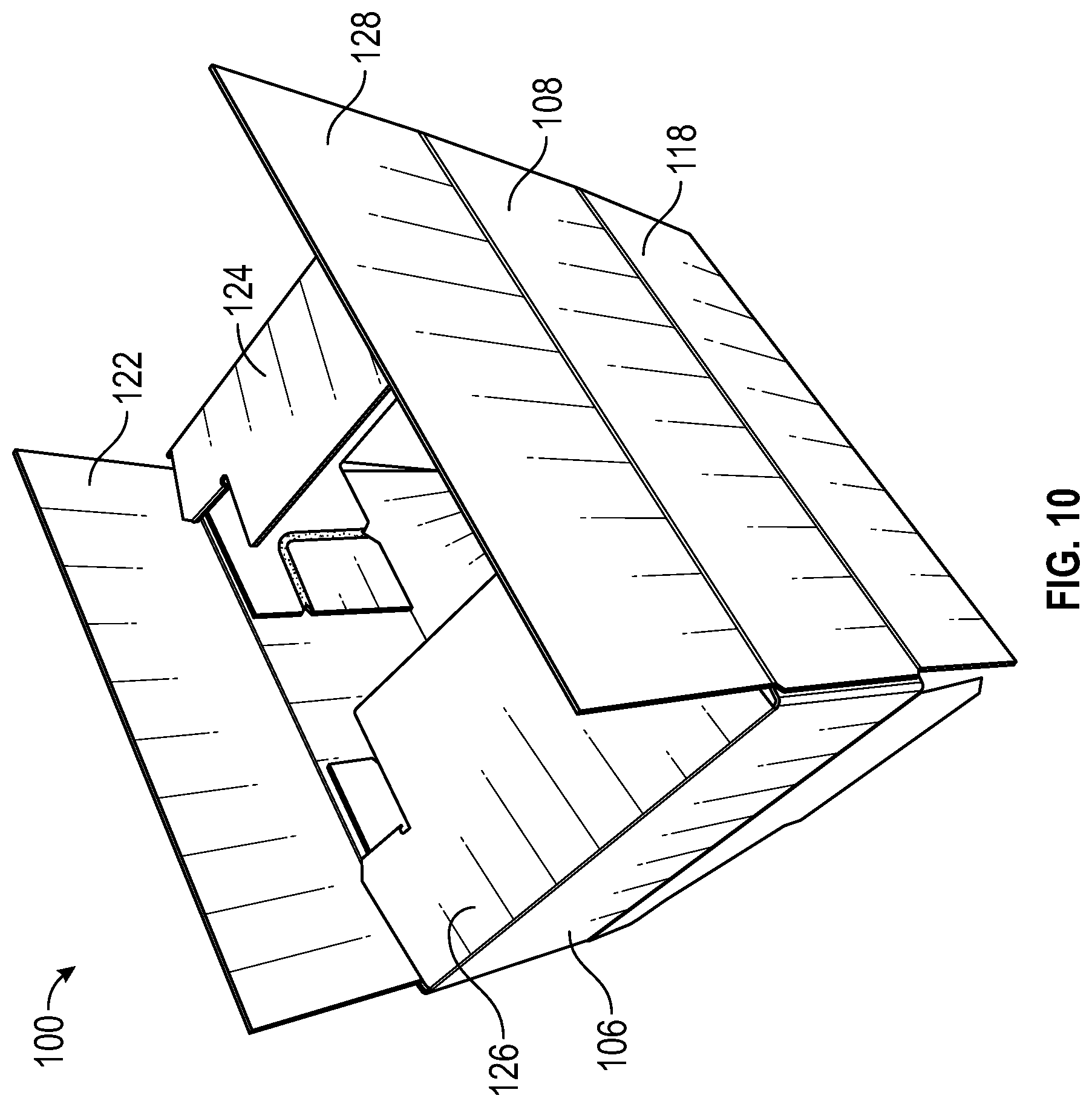 Patent US12312134 Figure 10 – Display ready corrugated packaging with double corner construction