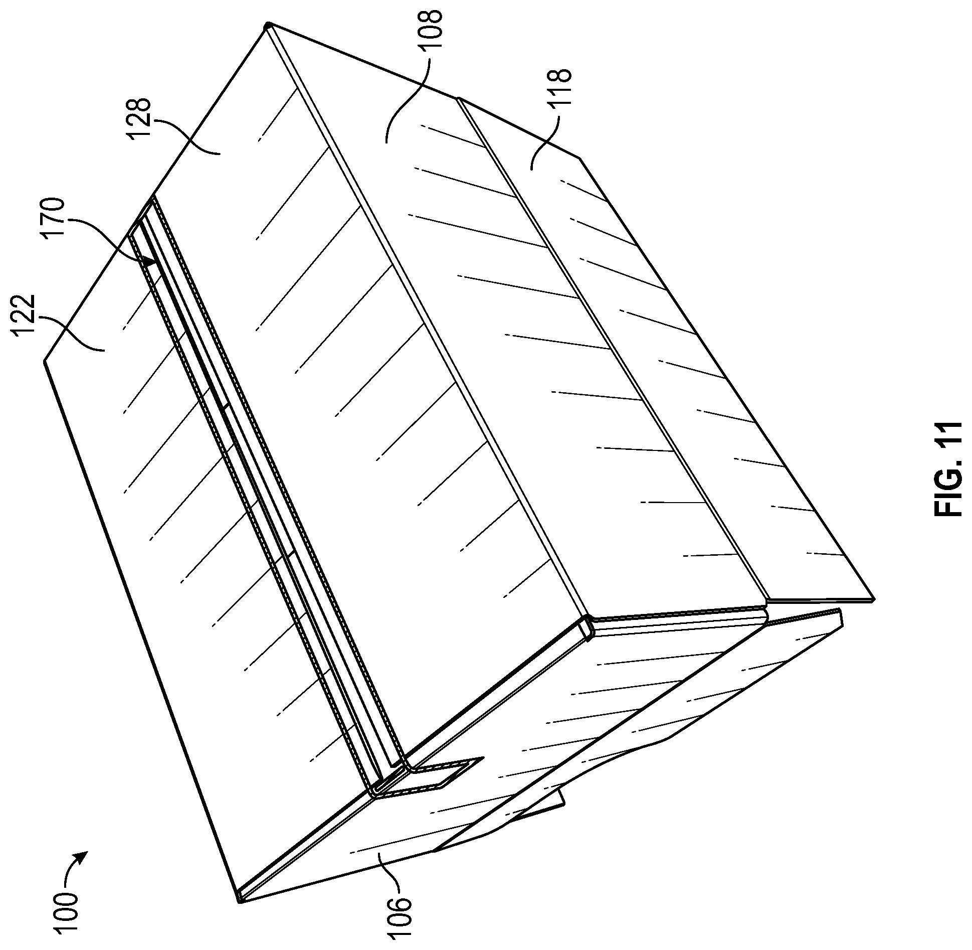 Patent US12312134 Figure 11 – Display ready corrugated packaging with double corner construction
