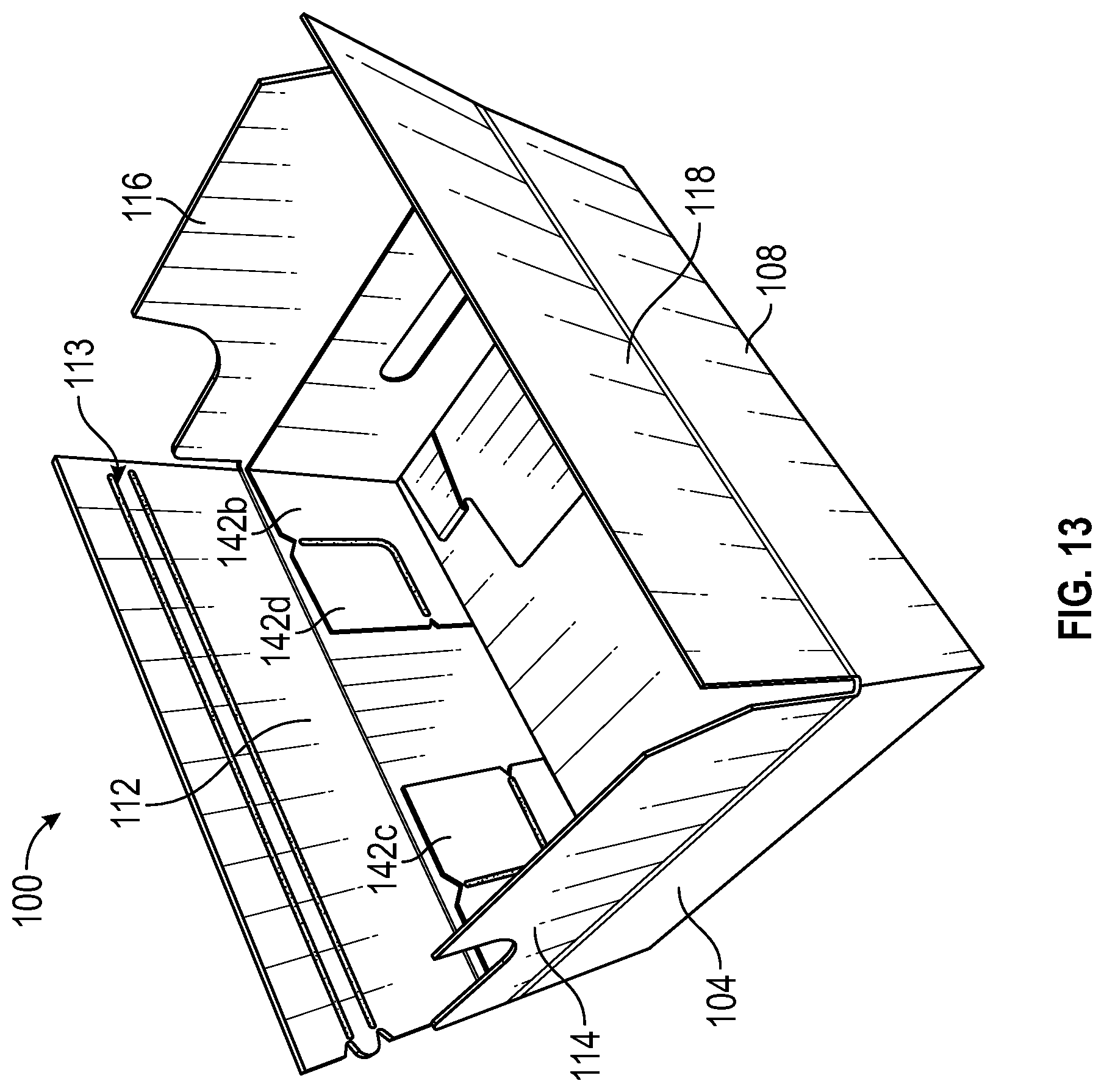 Patent US12312134 Figure 13 – Display ready corrugated packaging with double corner construction