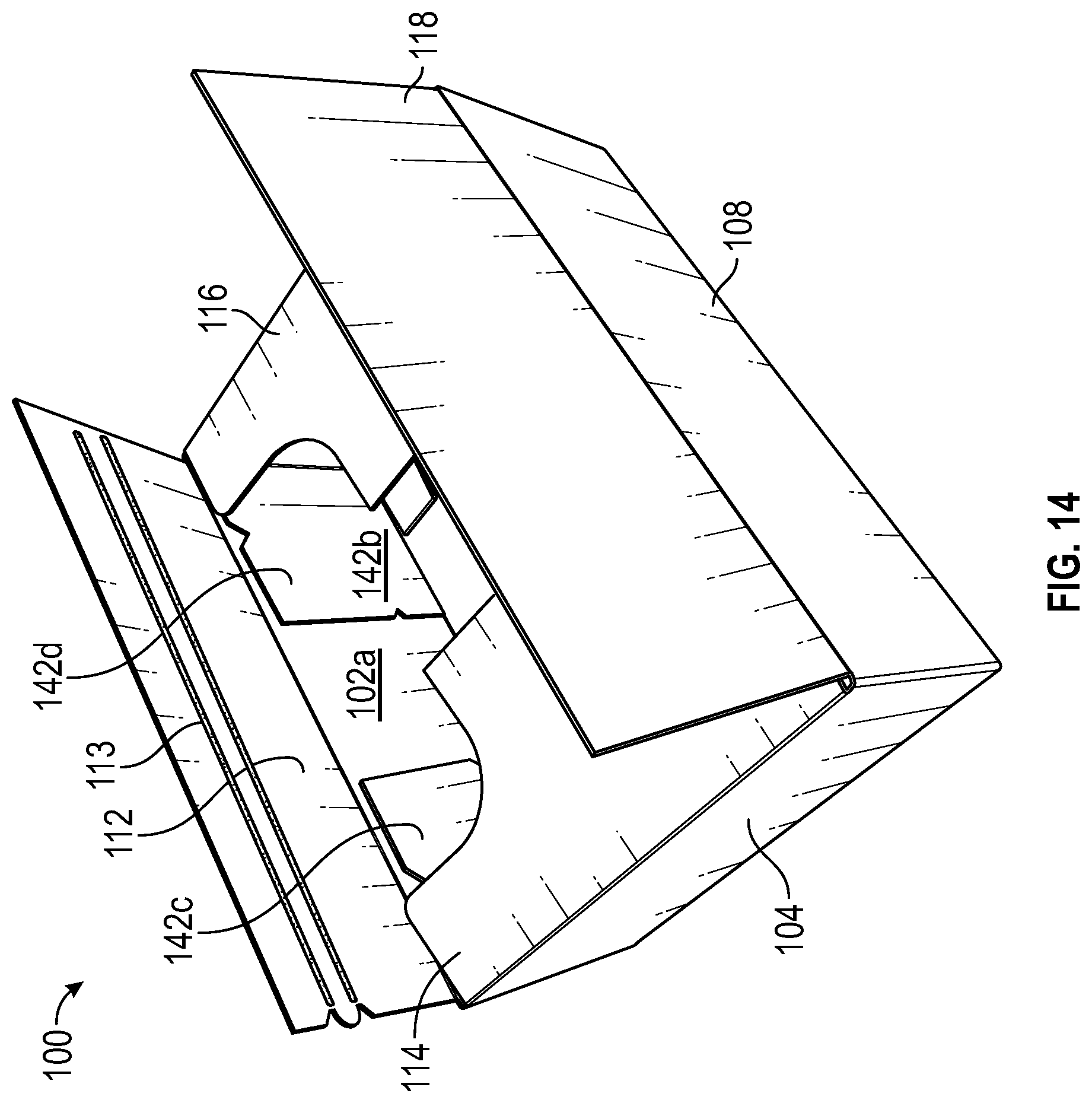 Patent US12312134 Figure 14 – Display ready corrugated packaging with double corner construction