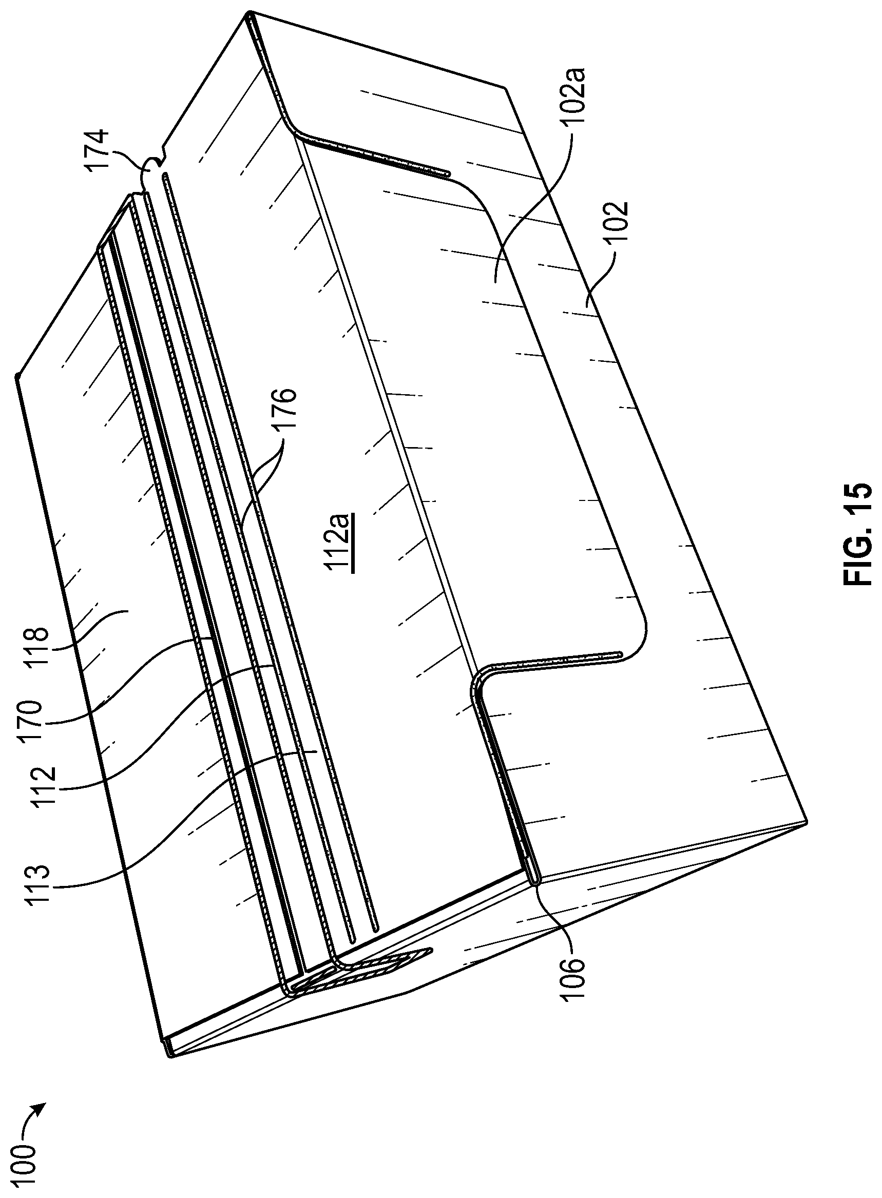 Patent US12312134 Figure 15 – Display ready corrugated packaging with double corner construction