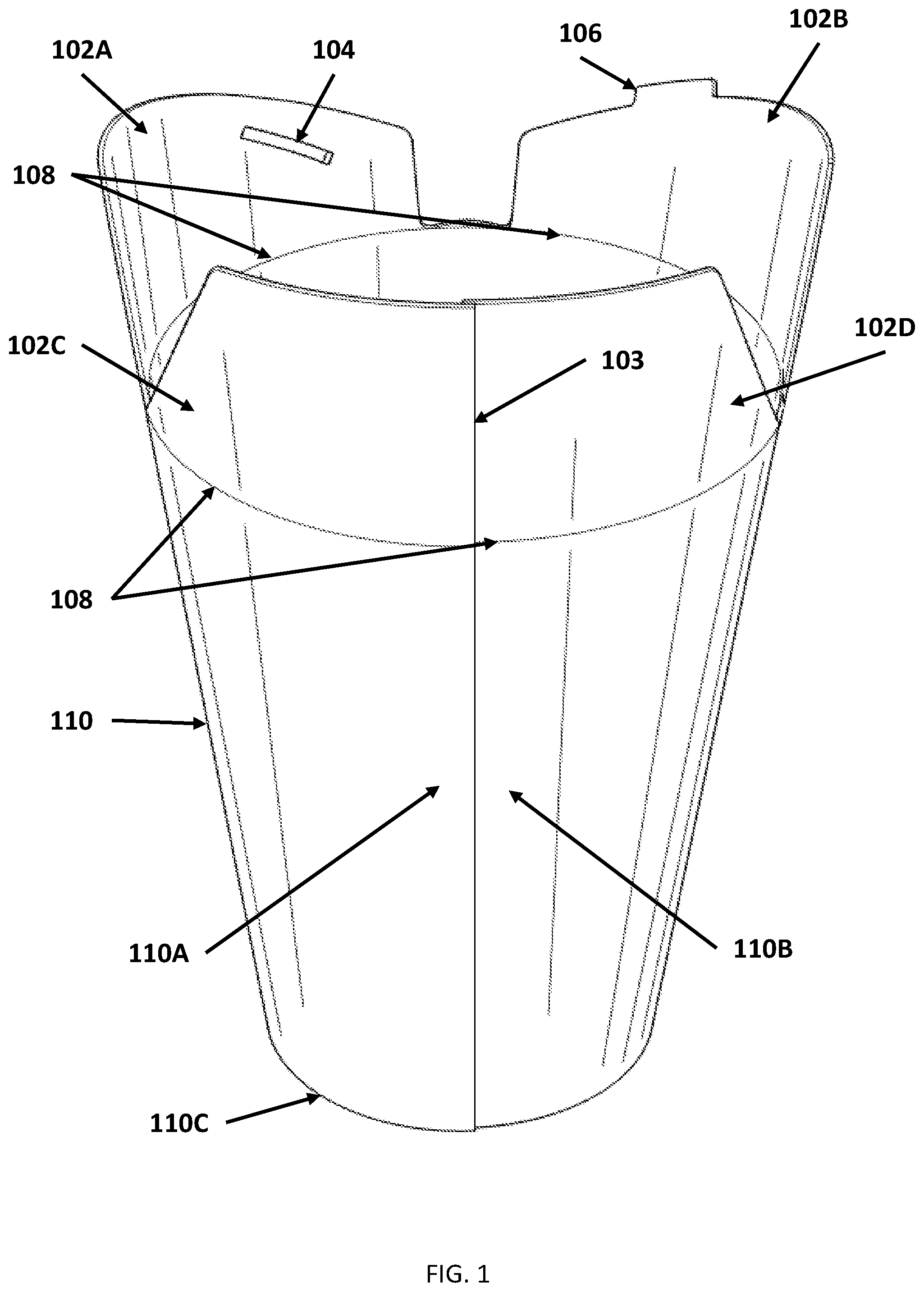 Patent US12312135 Figure 1 – Cup with integrated folding lid