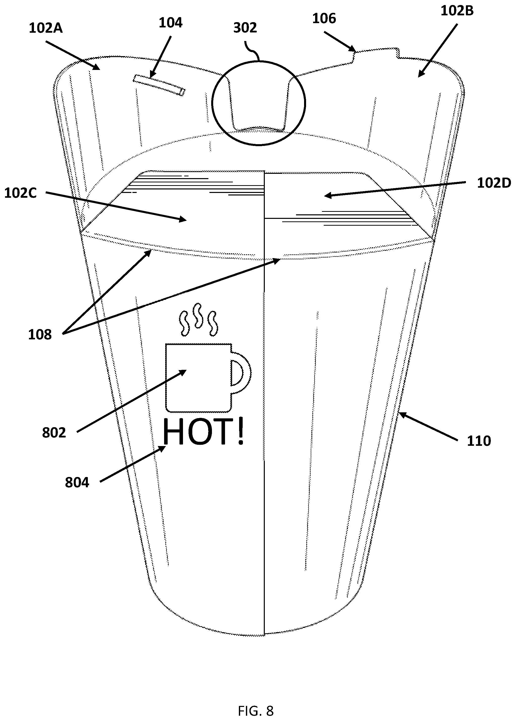 Patent US12312135 Figure 8 – Cup with integrated folding lid