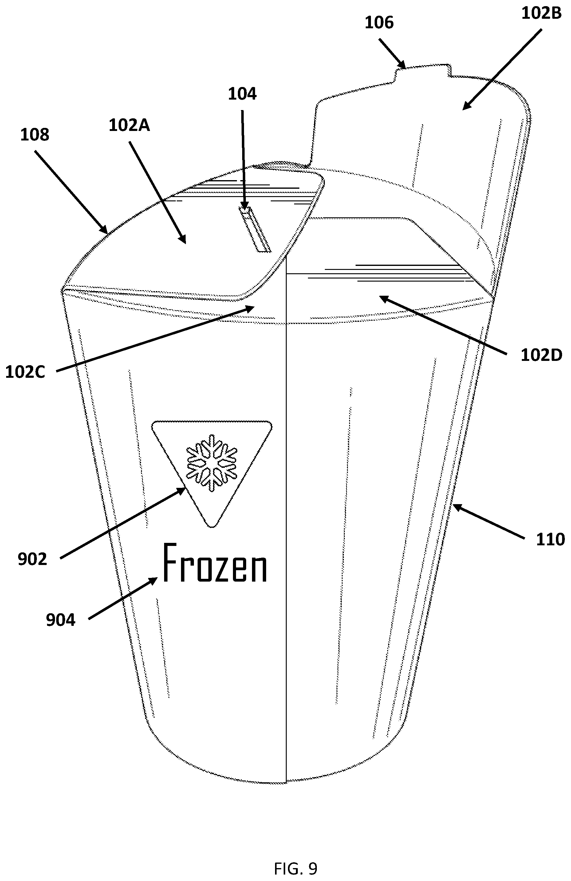 Patent US12312135 Figure 9 – Cup with integrated folding lid