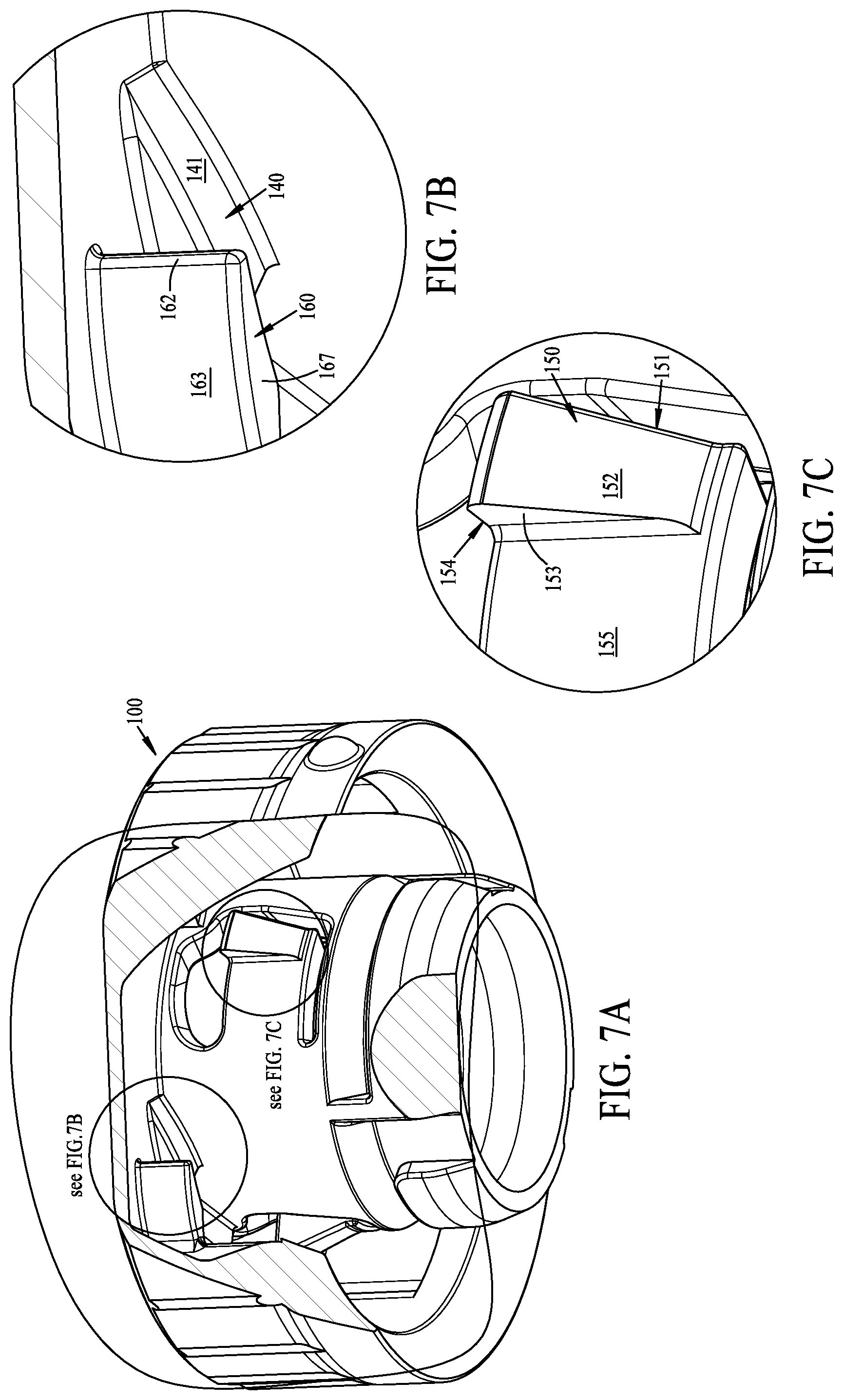 Patent US12312139 Figure 7 – Tamper evident bottle finish and cap assembly