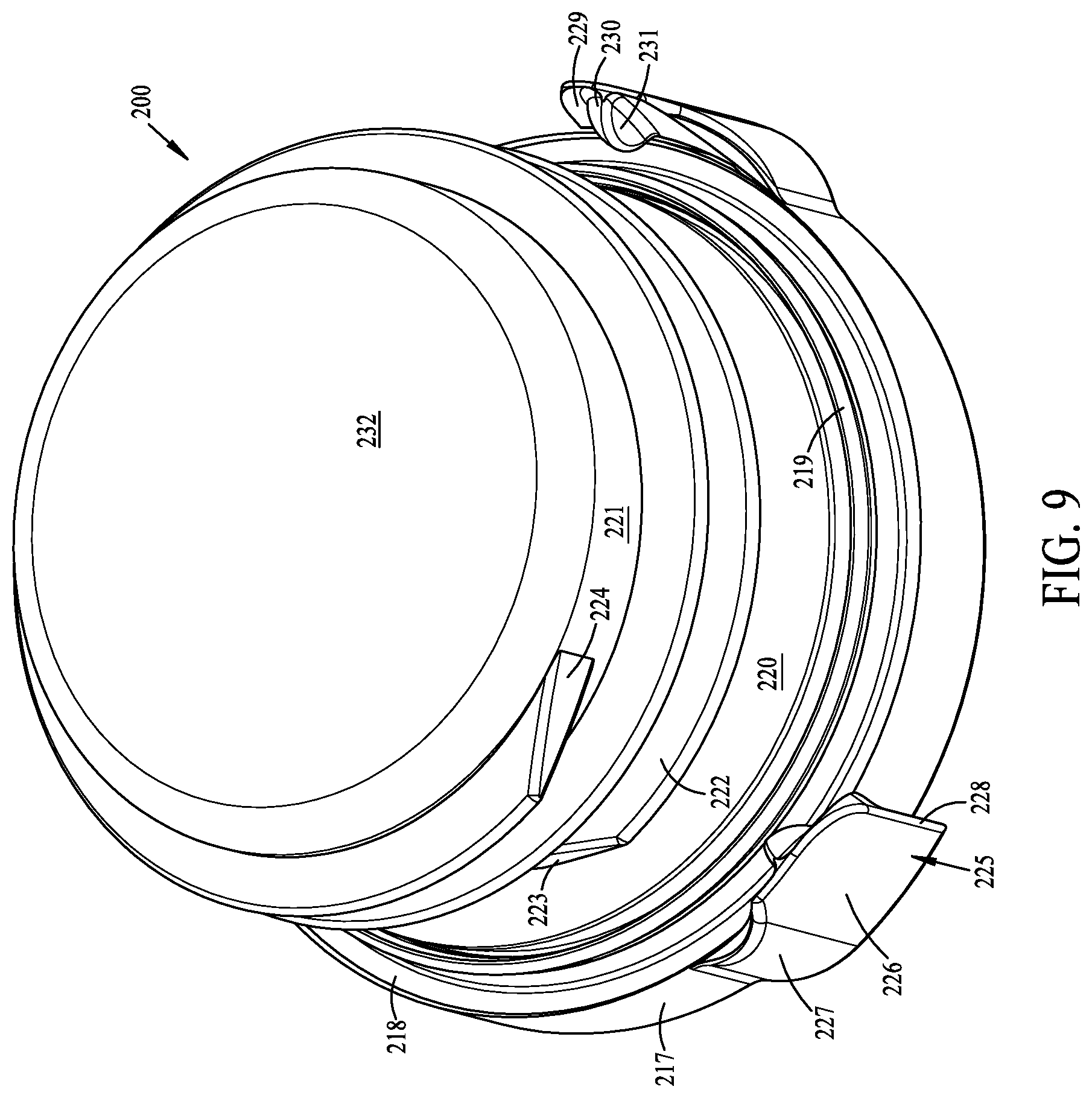 Patent US12312139 Figure 9 – Tamper evident bottle finish and cap assembly